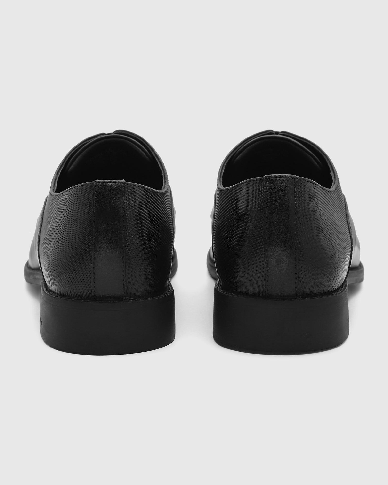 Leather Black Solid Derby Shoes - Royal - Image 4