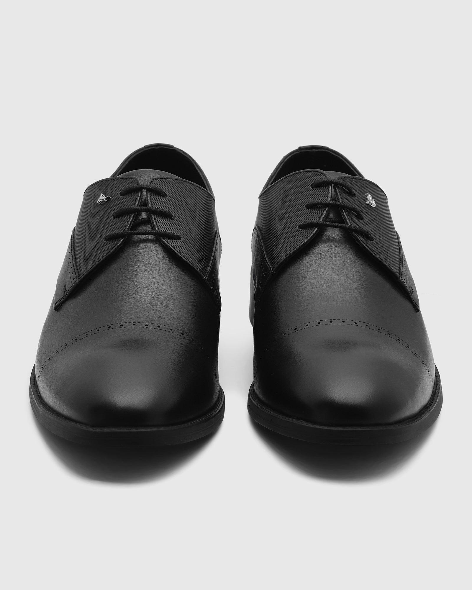 Leather Black Solid Derby Shoes - Royal - Image 6