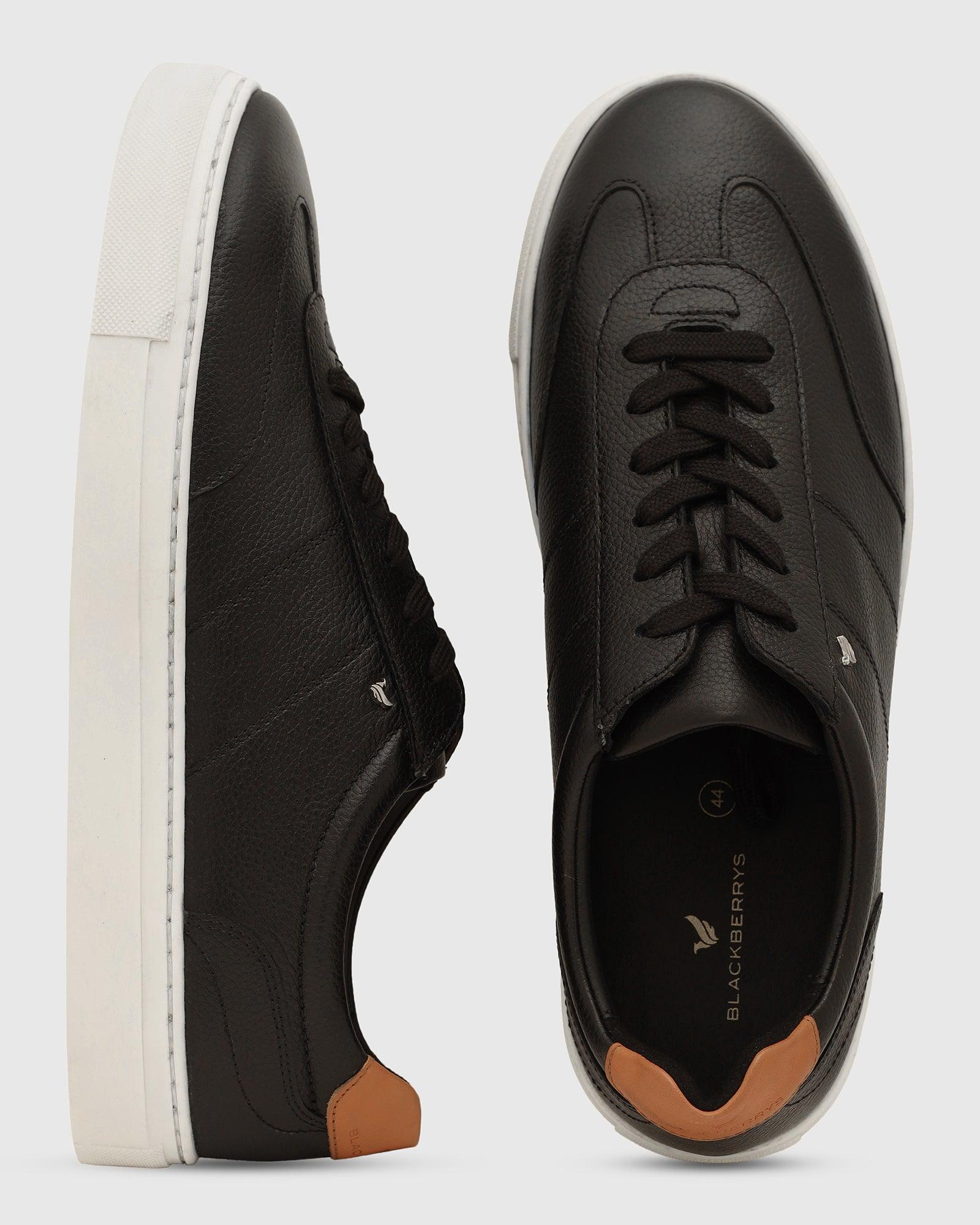 Leather Jet Black Solid Sneakers - Tablet - Image 4
