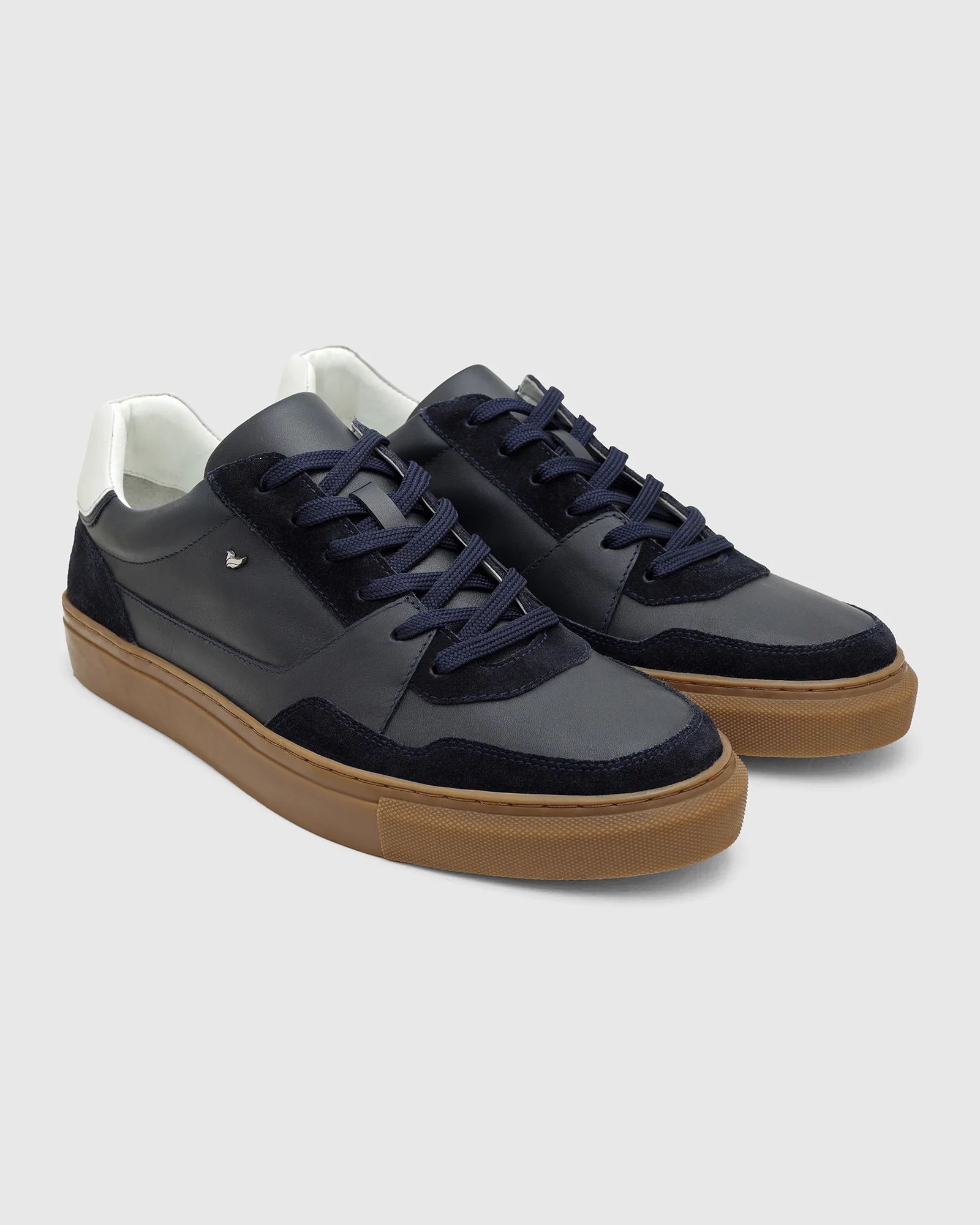 Leather Navy Solid Sneakers - Viva - Image 3
