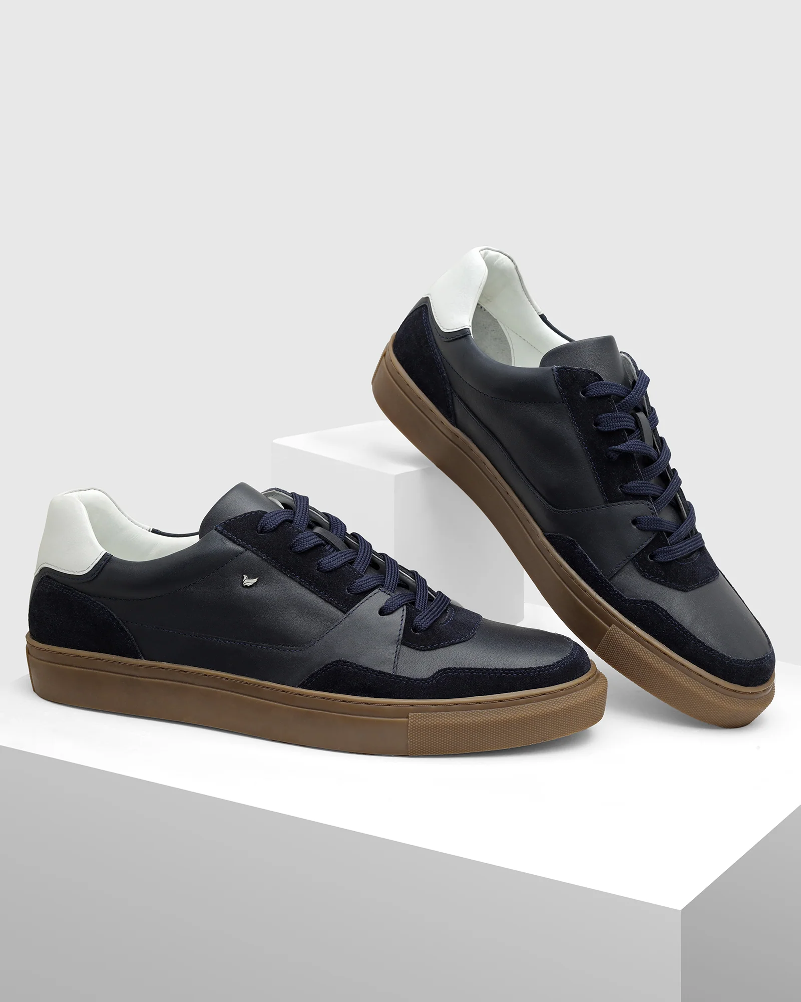 Leather Navy Solid Sneakers - Viva - Image 8