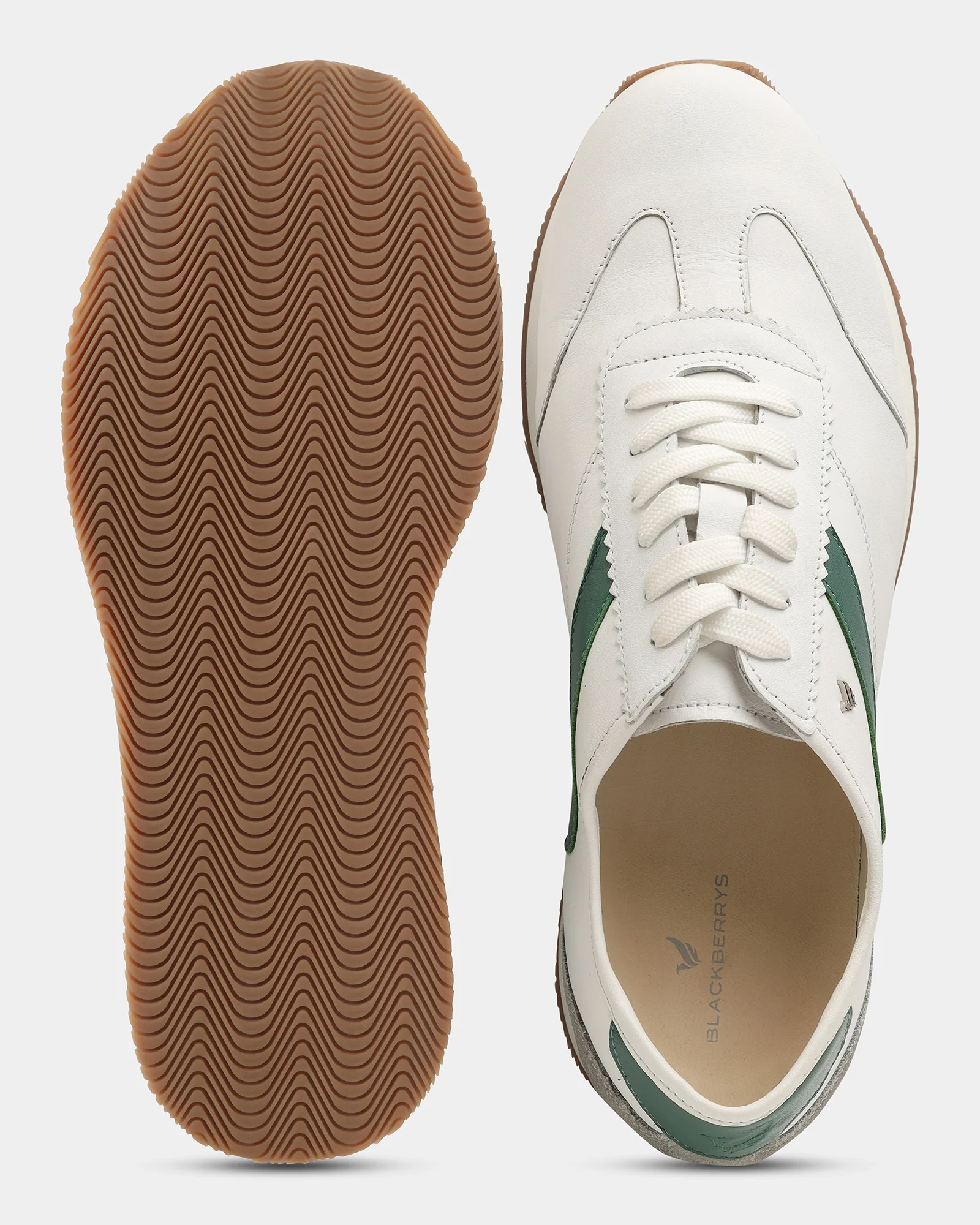 Leather Off White Solid Sneakers - Voro - Image 3