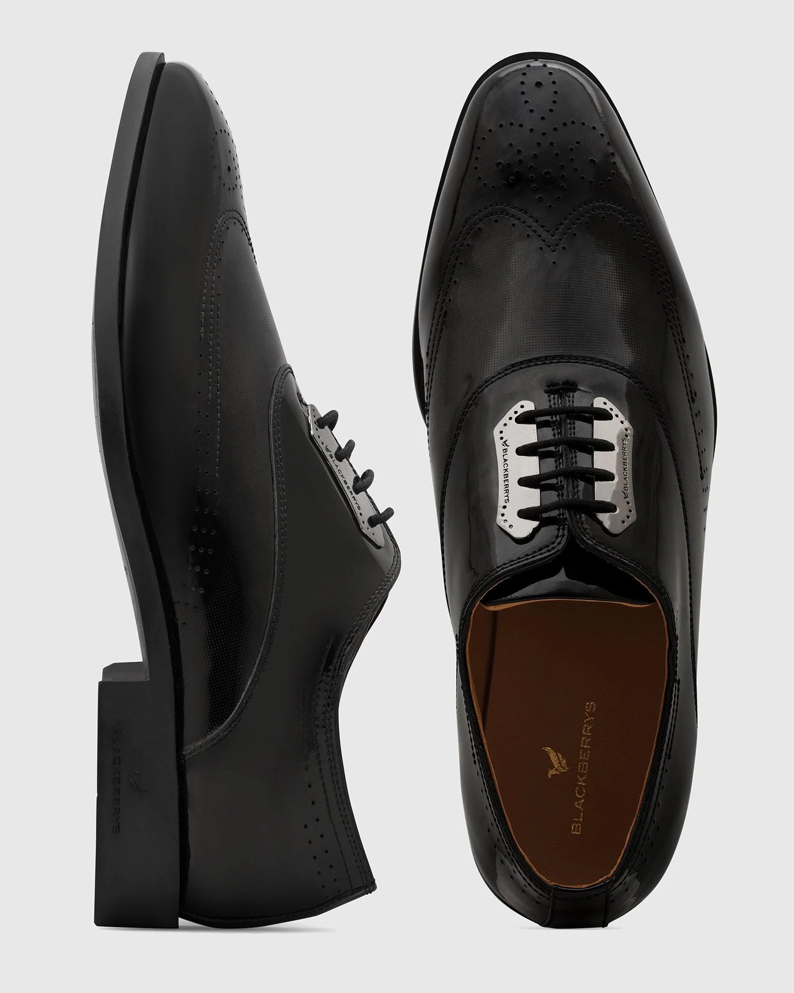 Leather Black Solid Oxford Shoes - Reed - Image 2