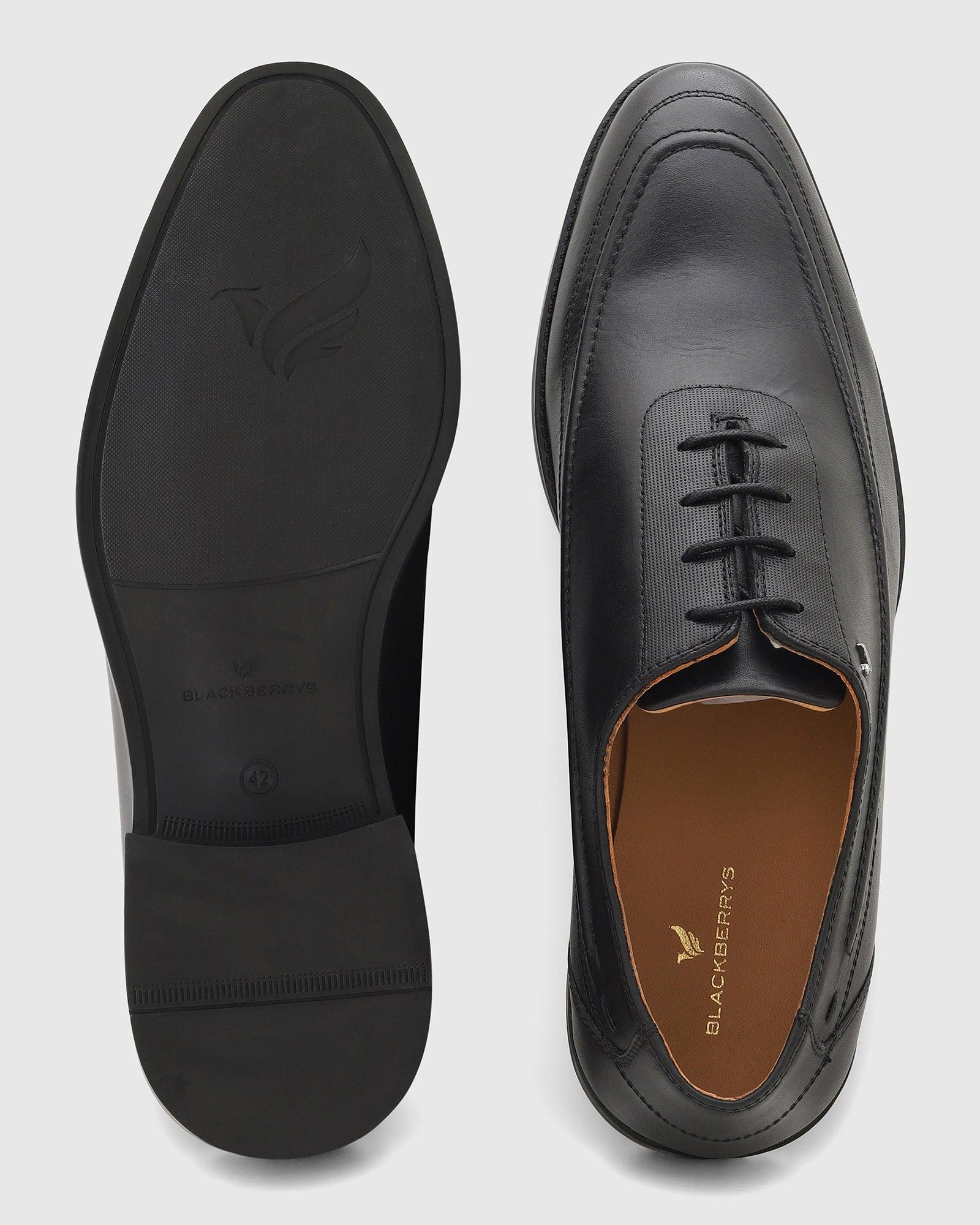 Leather Black Solid Oxford Shoes - Ruby - Image 3