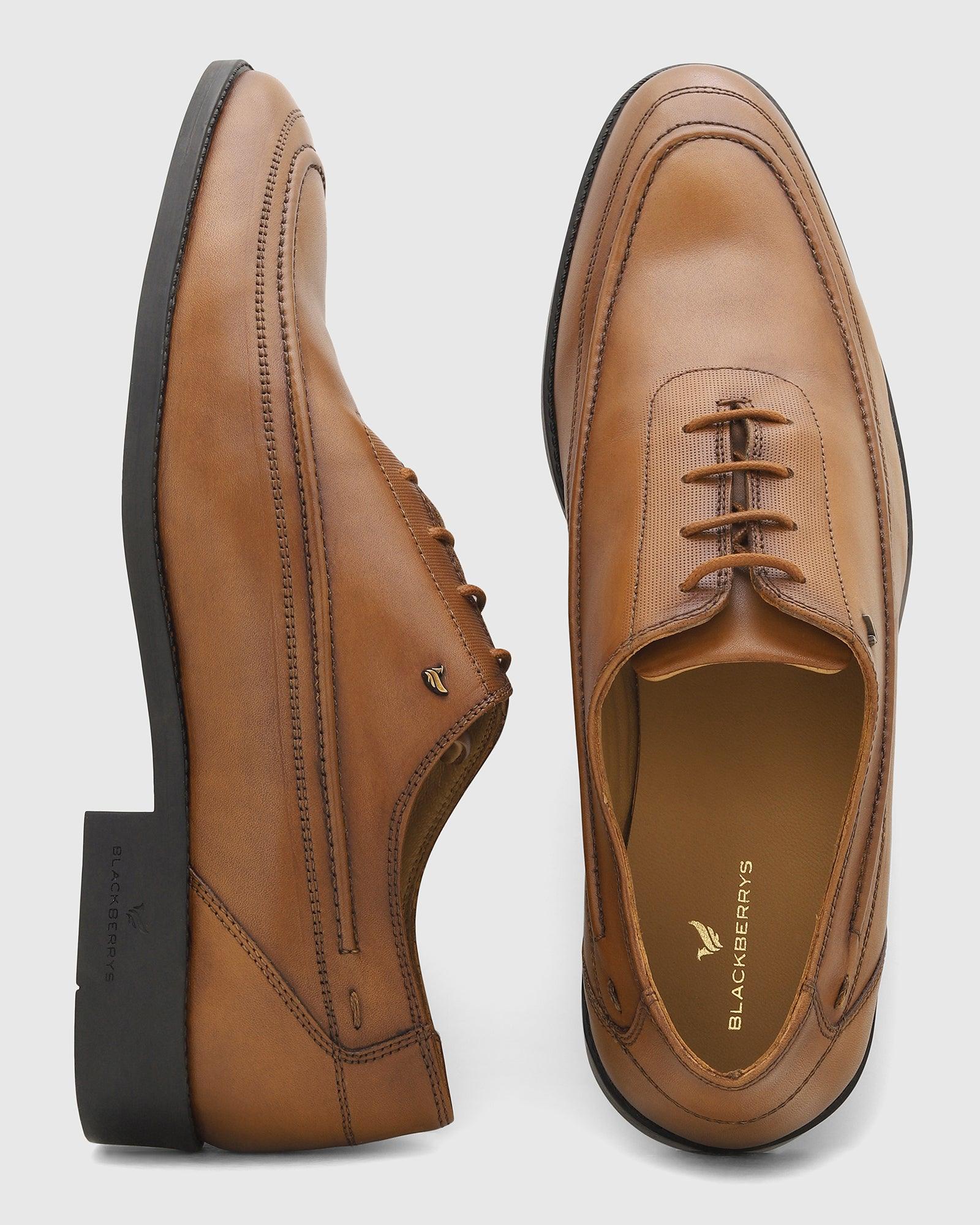 Leather Tan Solid Oxford Shoes - Ruby - Image 2