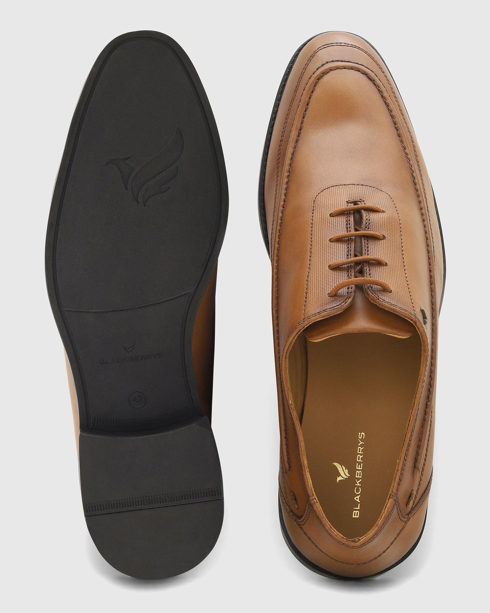 Leather Tan Solid Oxford Shoes - Ruby - Image 3