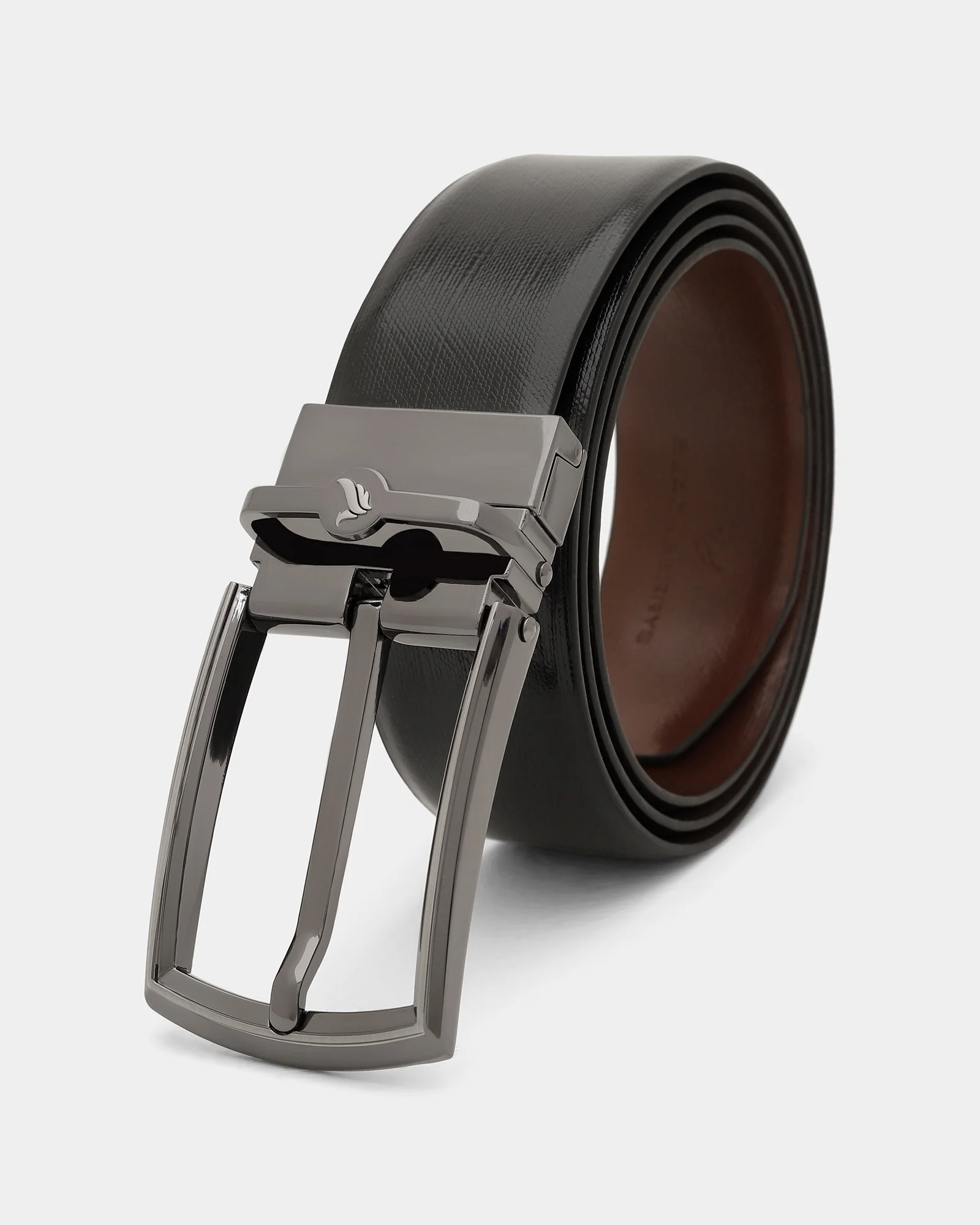Leather Reversible Black & Tan Textured Belt - Azure - Image 4
