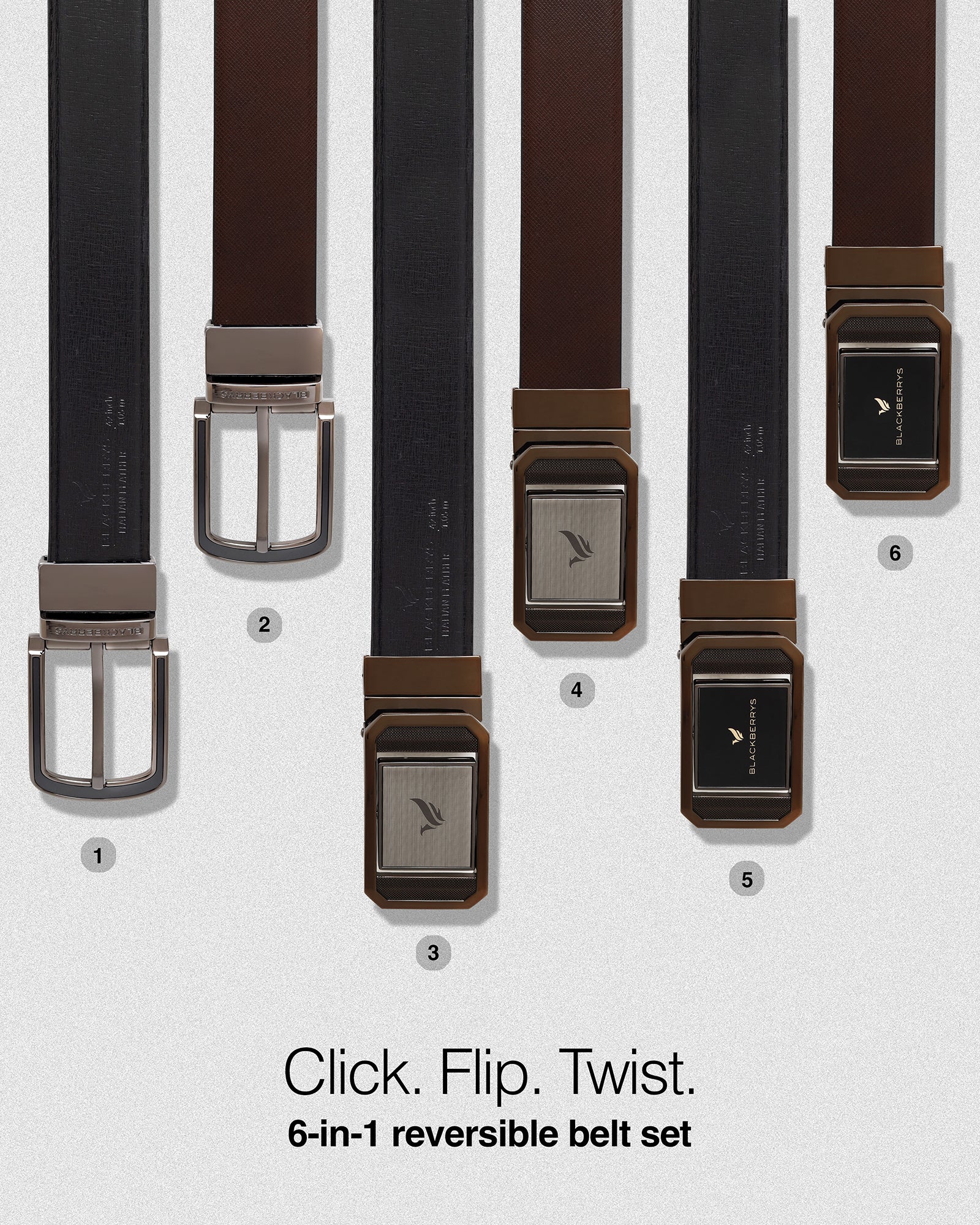 6-in-1 Reversible Leather Black & Brown Belt Gift Set - Averno - Image 5