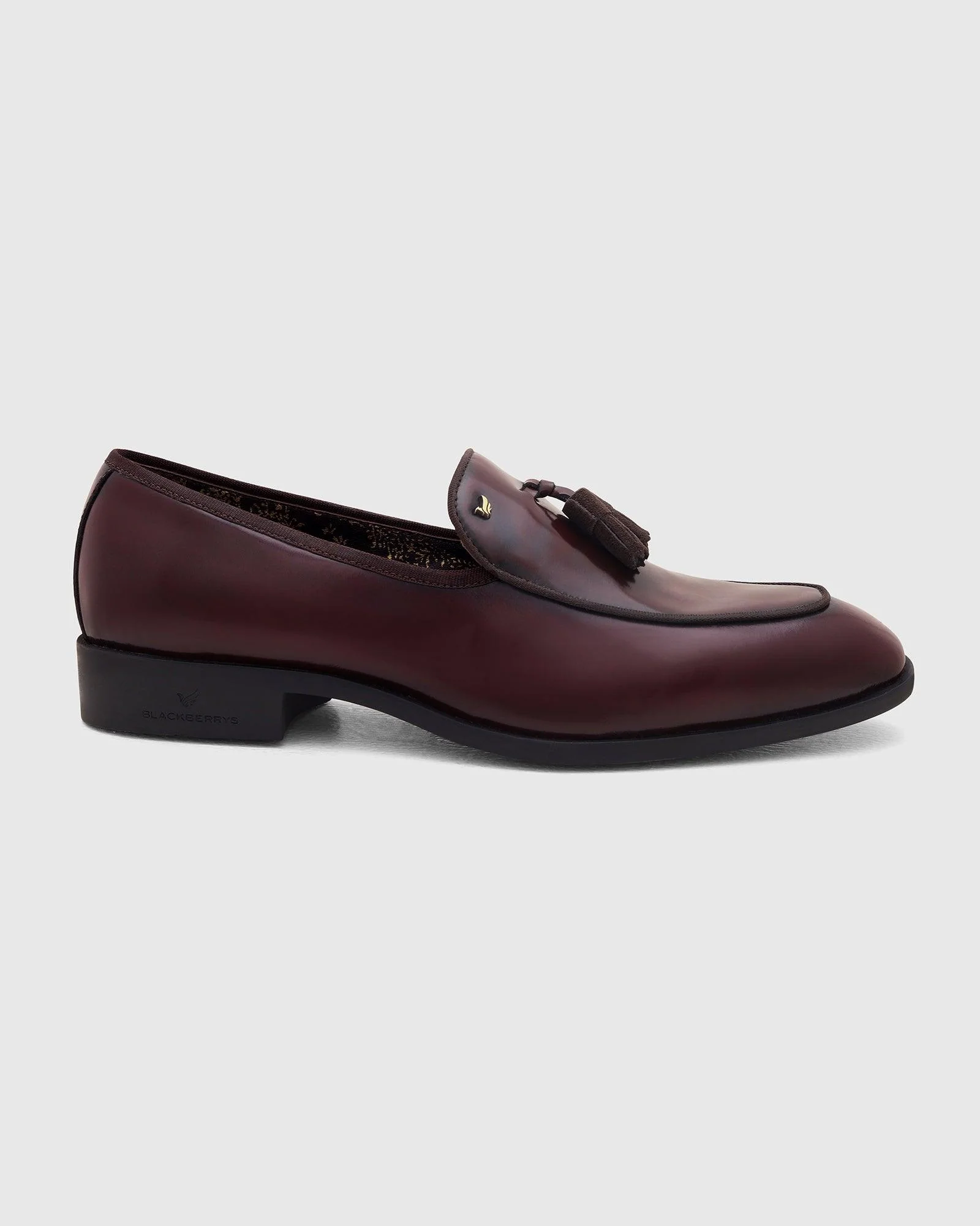 Leather Burgandy Solid Slip On Shoes - Rubber - Image 4