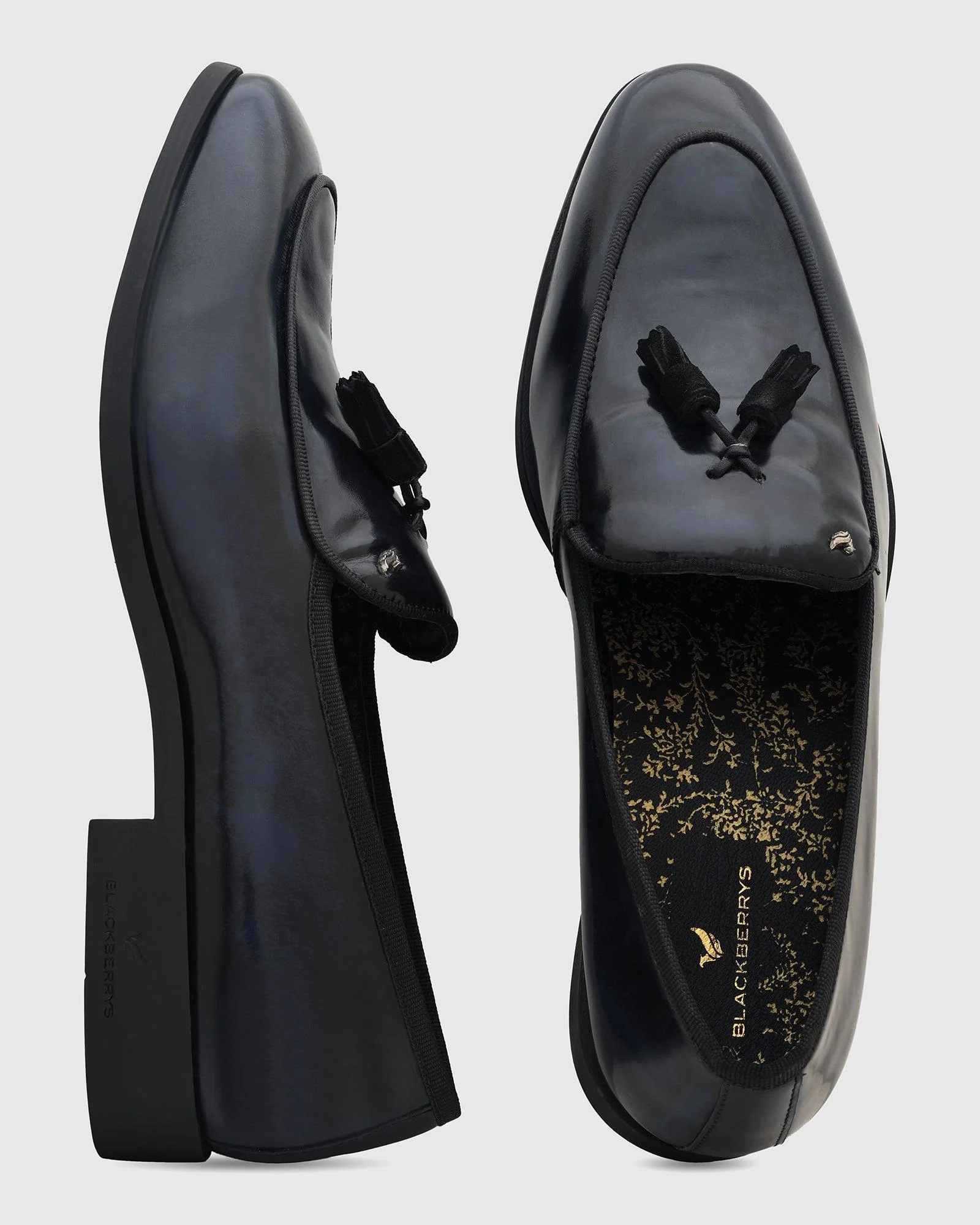 Leather Deep Navy Solid Slip On Shoes - Rubber - Image 2