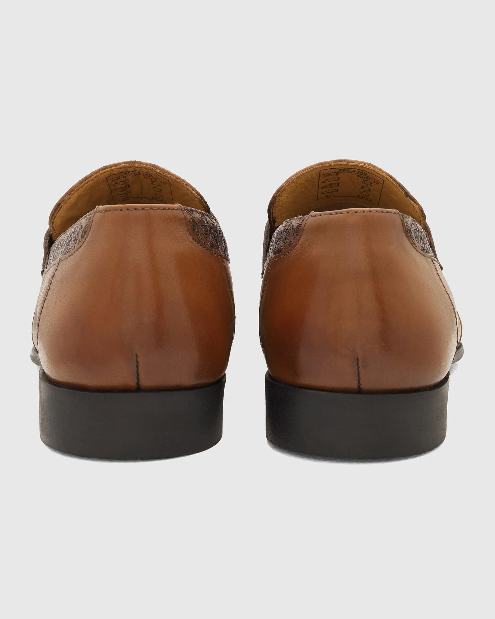 Leather Tan Solid Slip On Shoes - Red - Image 4