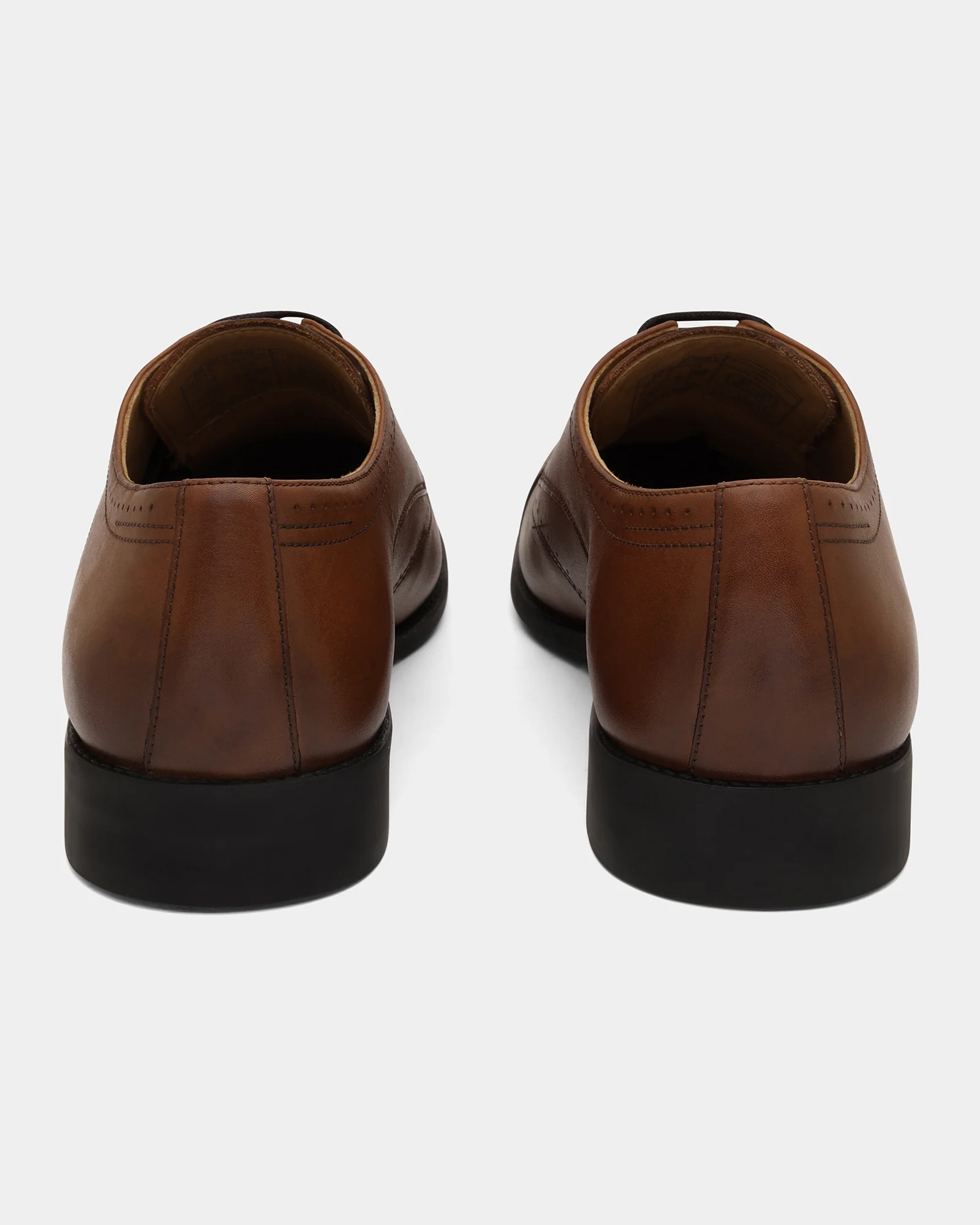 Leather Tan Solid Derby Shoes - Ally - Image 3