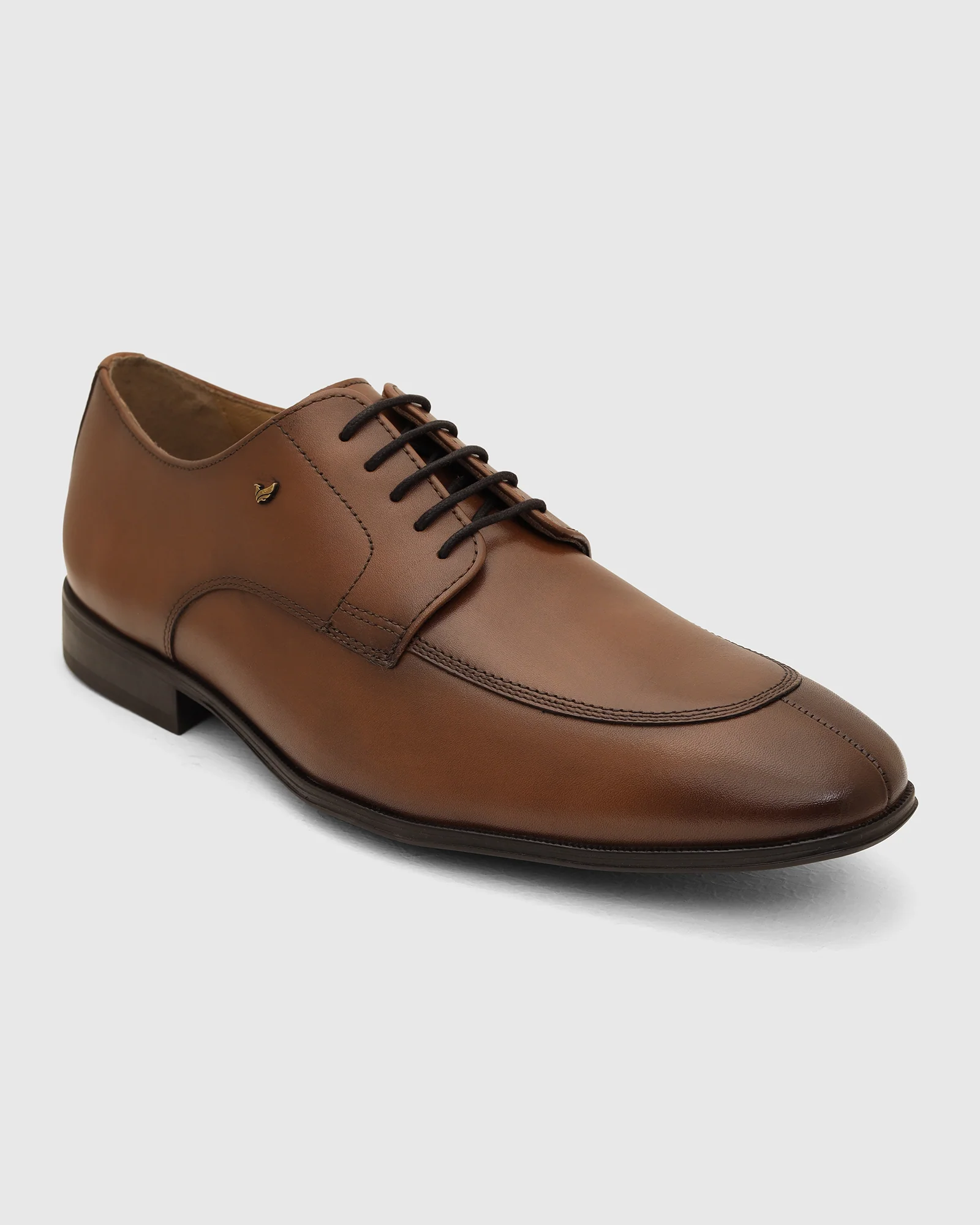 Leather Tan Solid Derby Shoes - Vachel - Image 8