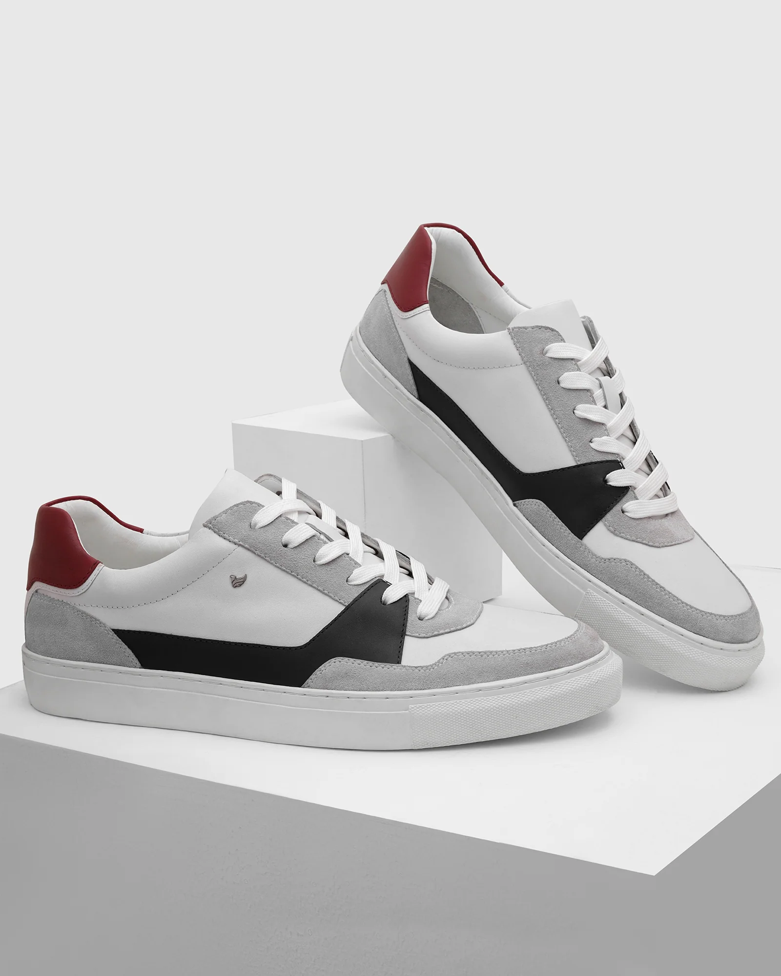 Leather White Solid Sneakers - Viva - Image 8