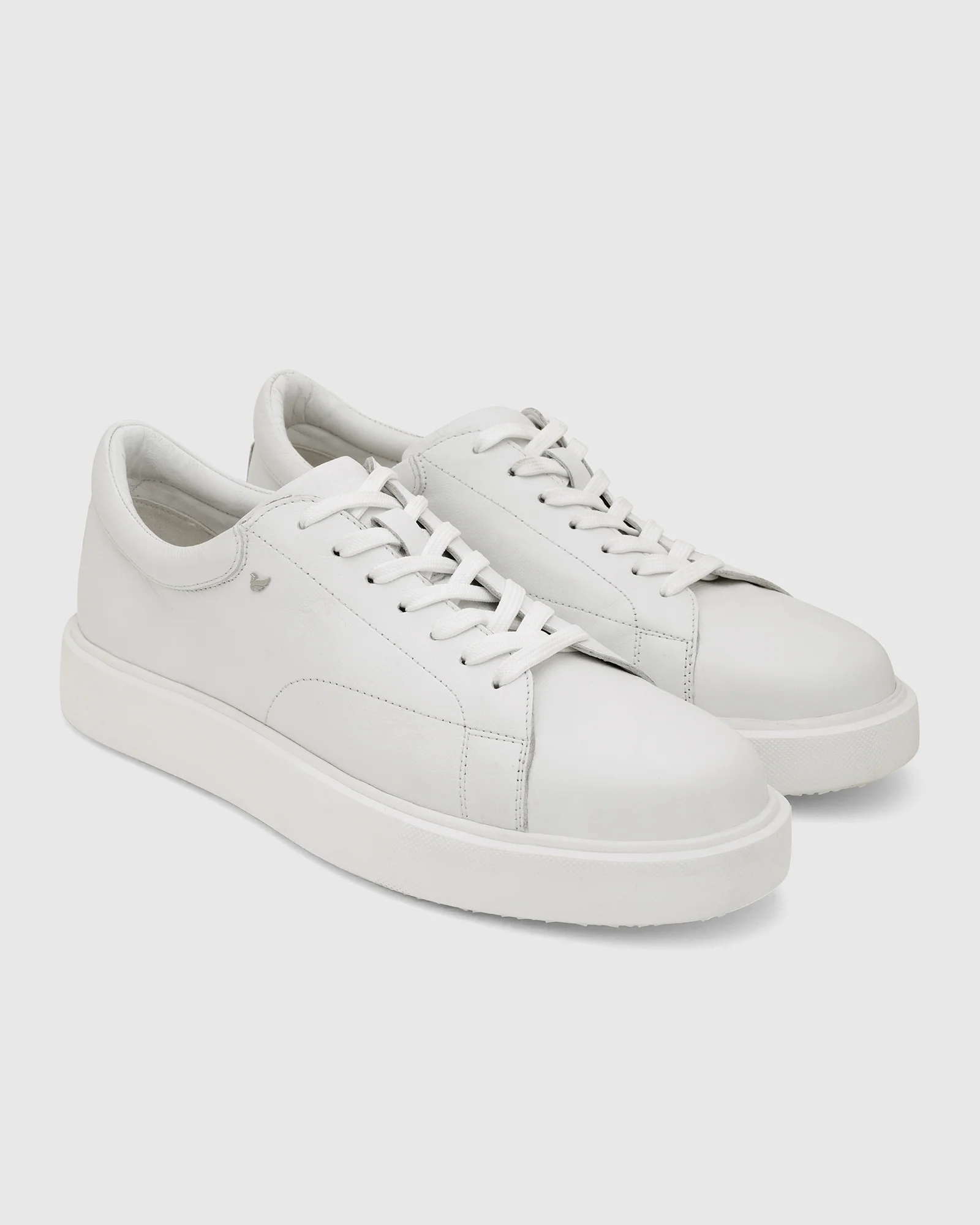Leather White Solid Sneakers - Vosil - Image 3