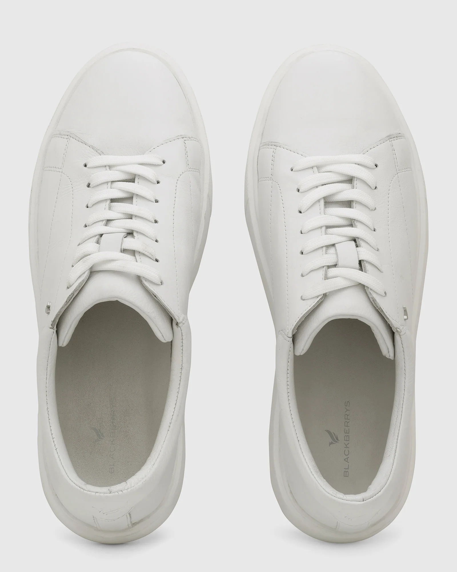 Leather White Solid Sneakers - Vosil - Image 4