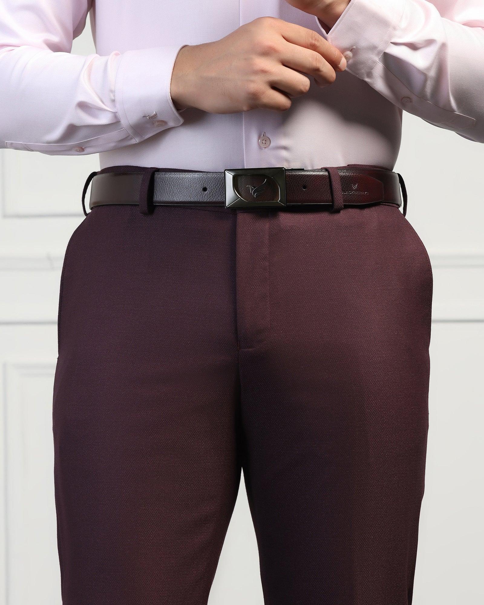 Leather Reversible Wine & Black Solid Belt - Urimon - Image 6