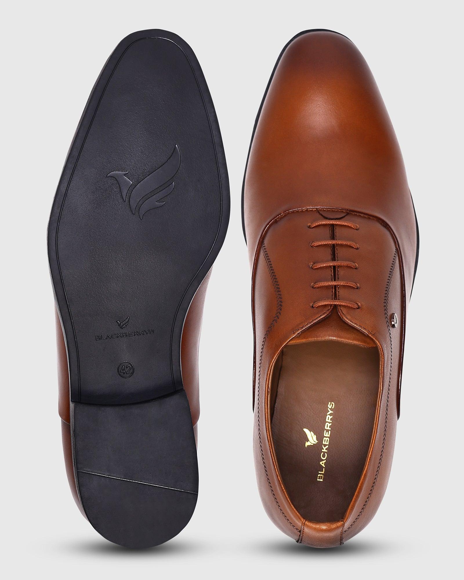 Must Haves Leather Tan Textured Oxford Shoes - Lebum - Image 3