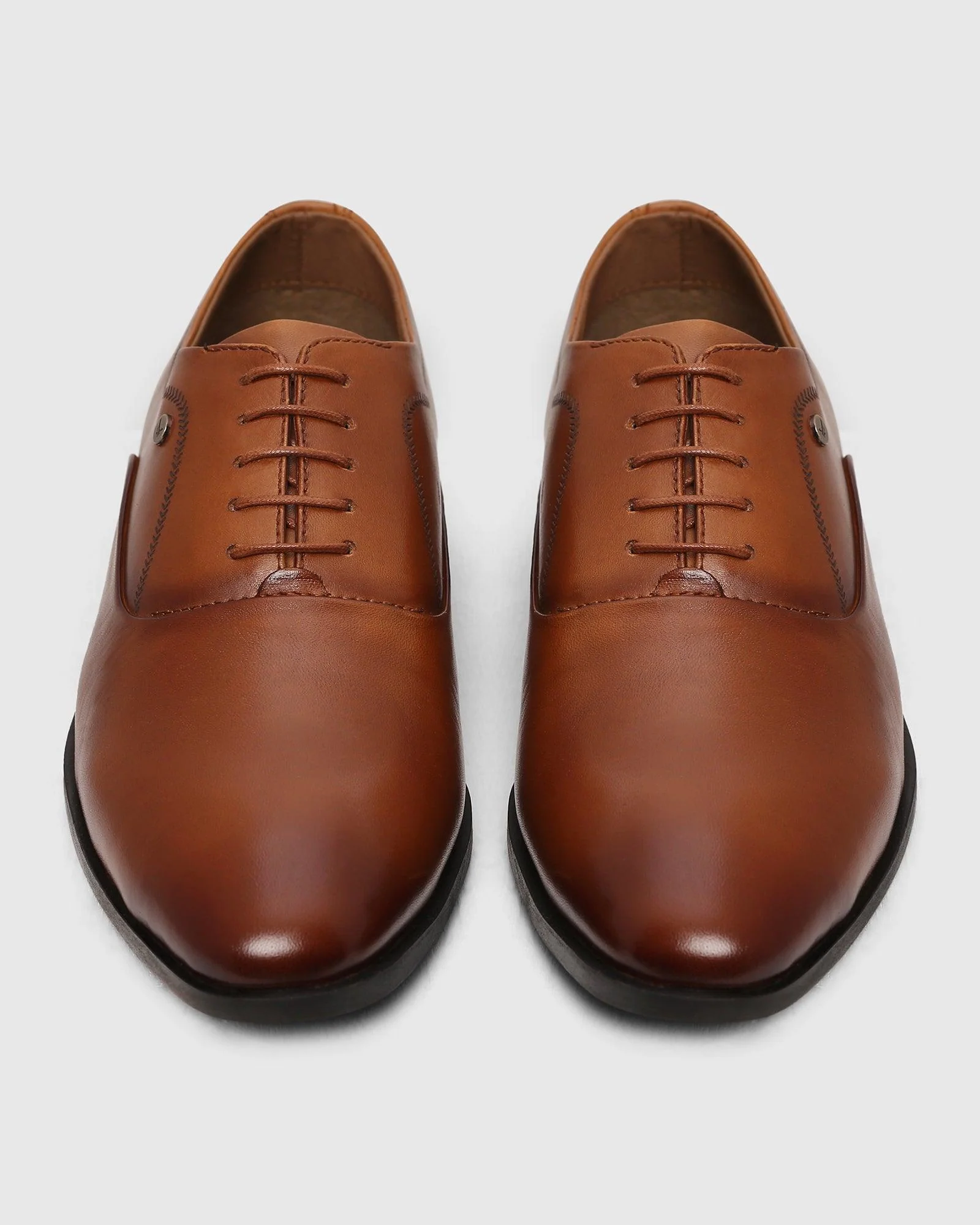 Must Haves Leather Tan Textured Oxford Shoes - Lebum - Image 6