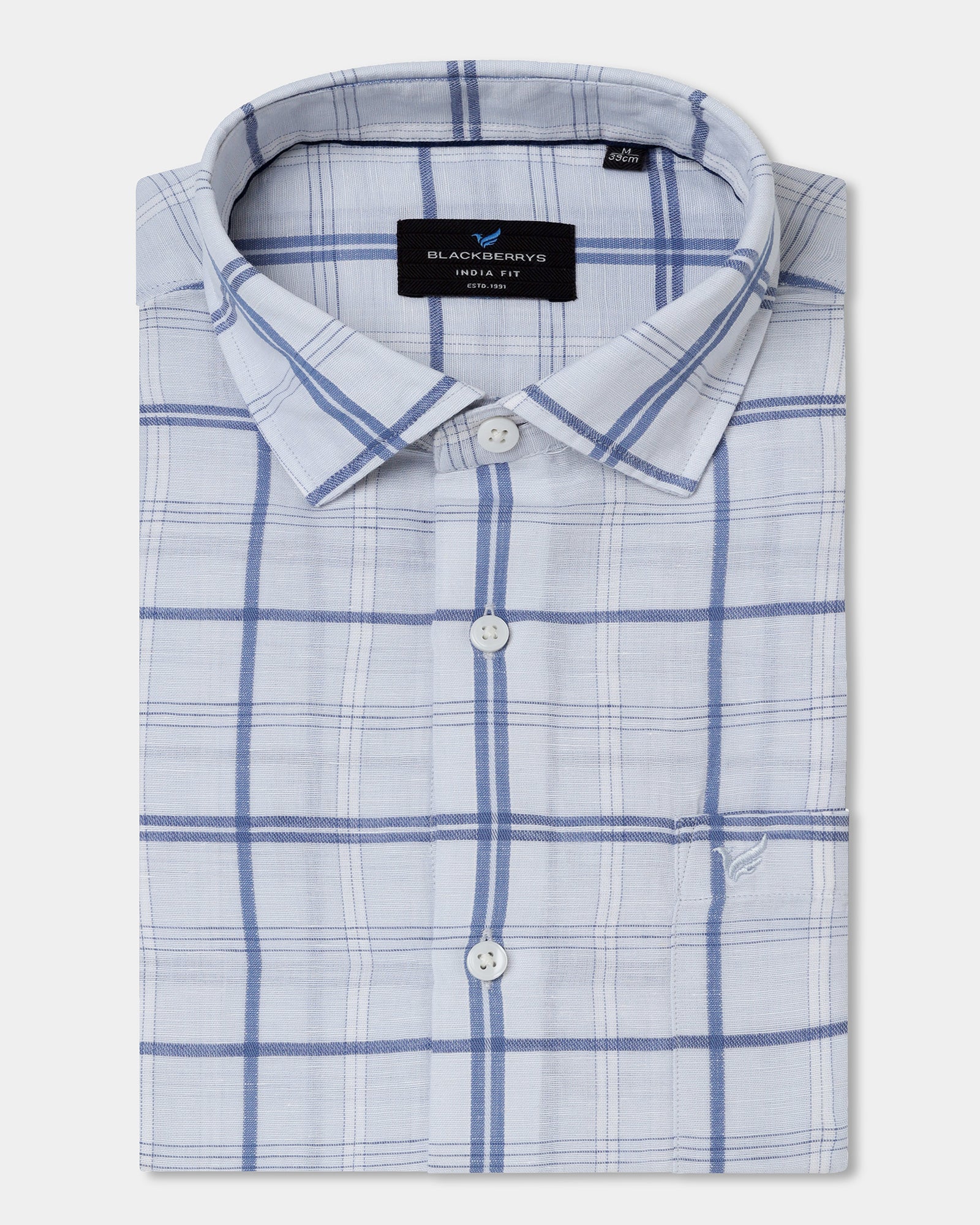 Light Blue Linen Check Shirt - Jomix - Image 5
