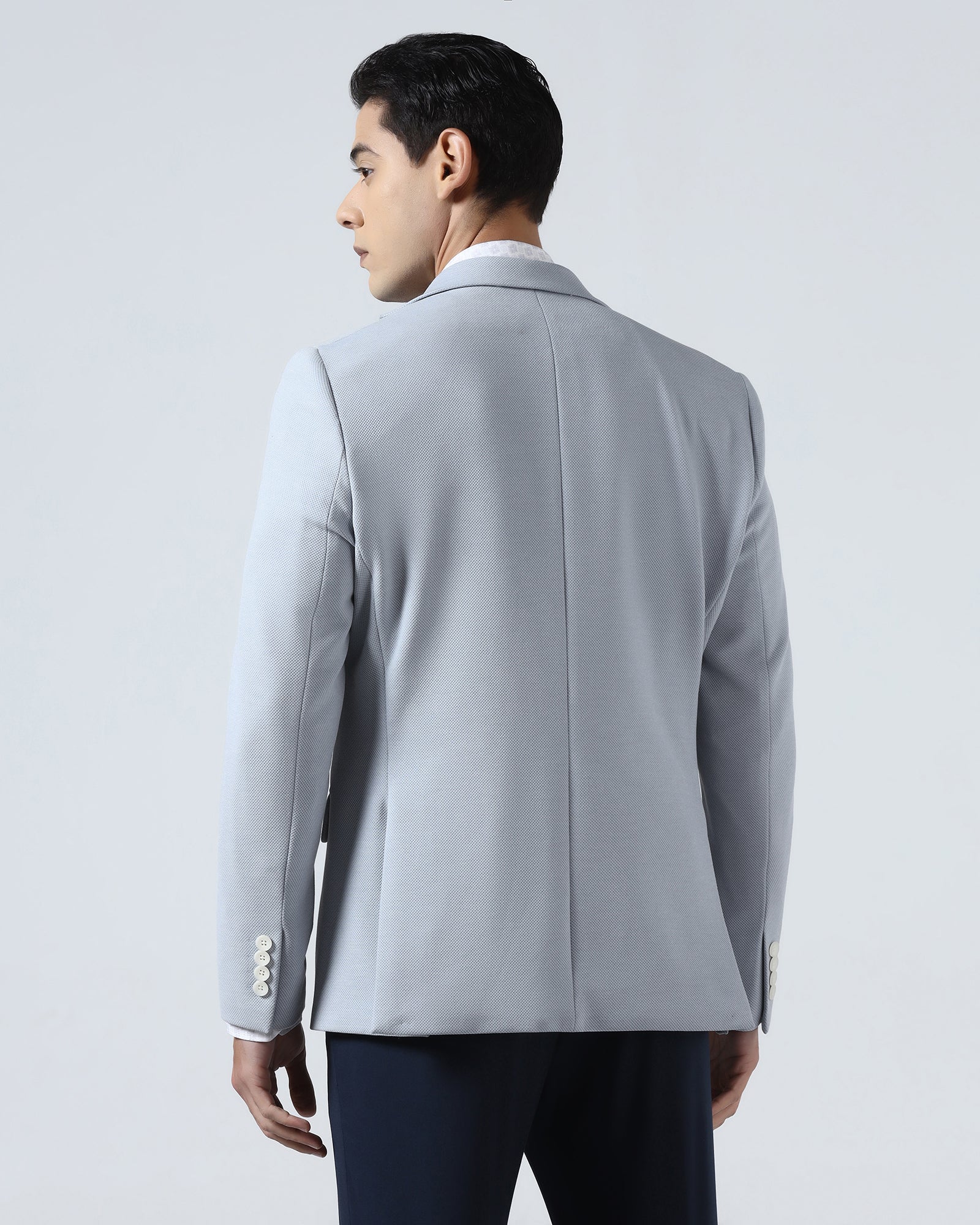 Light Blue Textured Blazer - Jevlon - Image 2