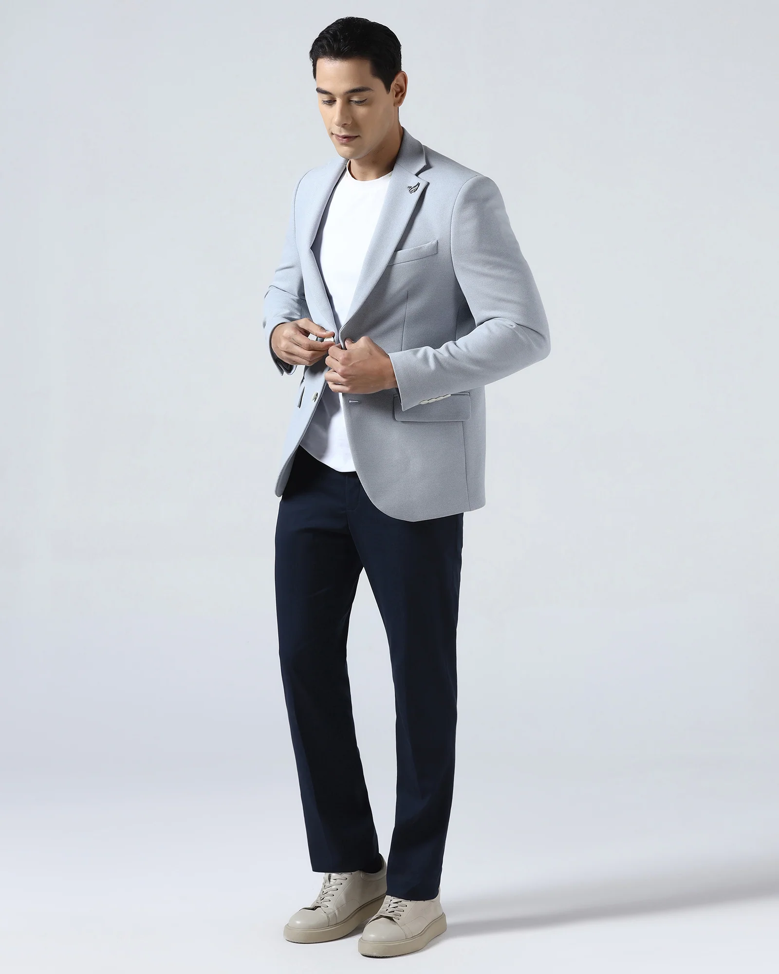 Light Blue Textured Blazer - Jevlon - Image 5