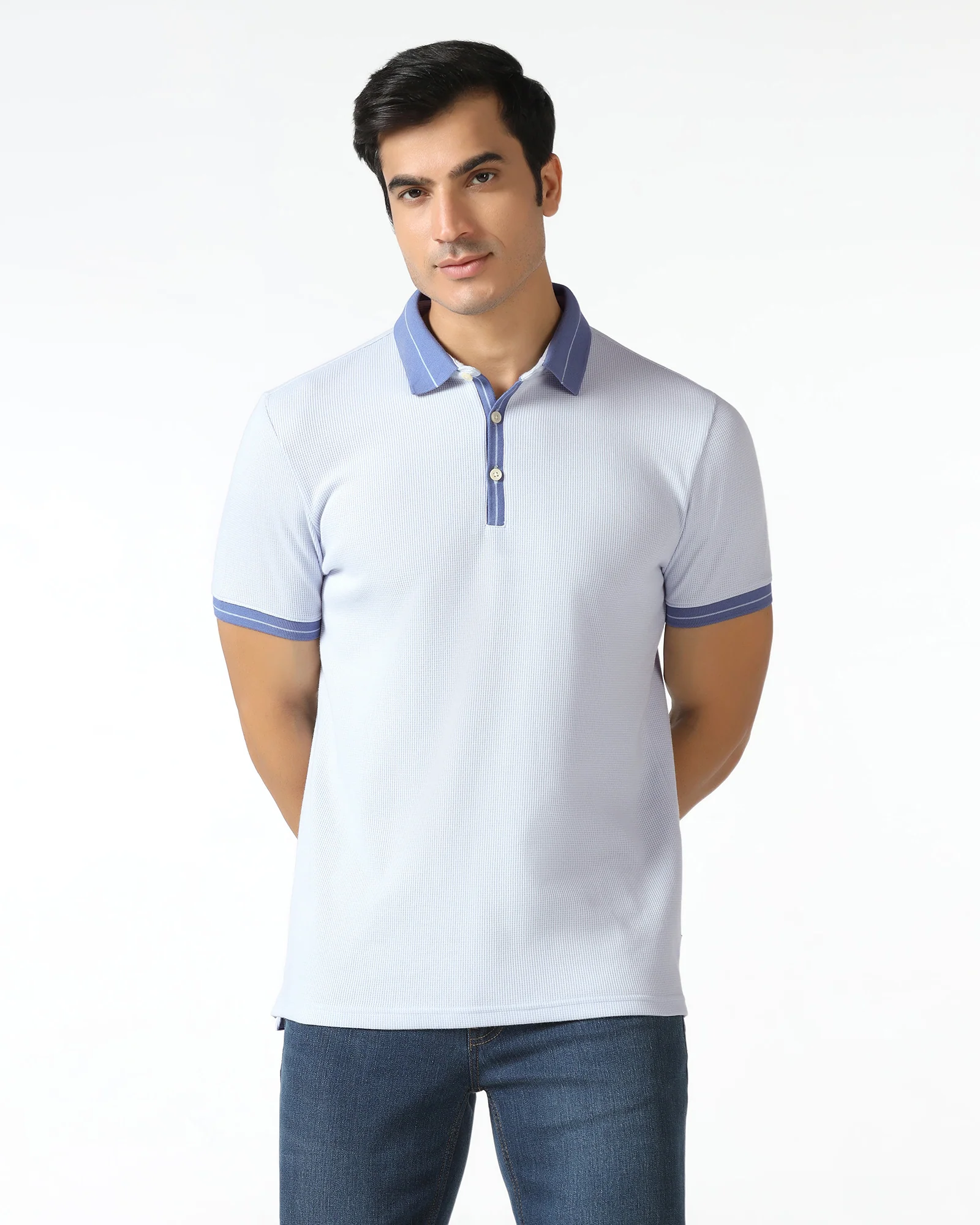 Light Blue Textured Polo - Contra