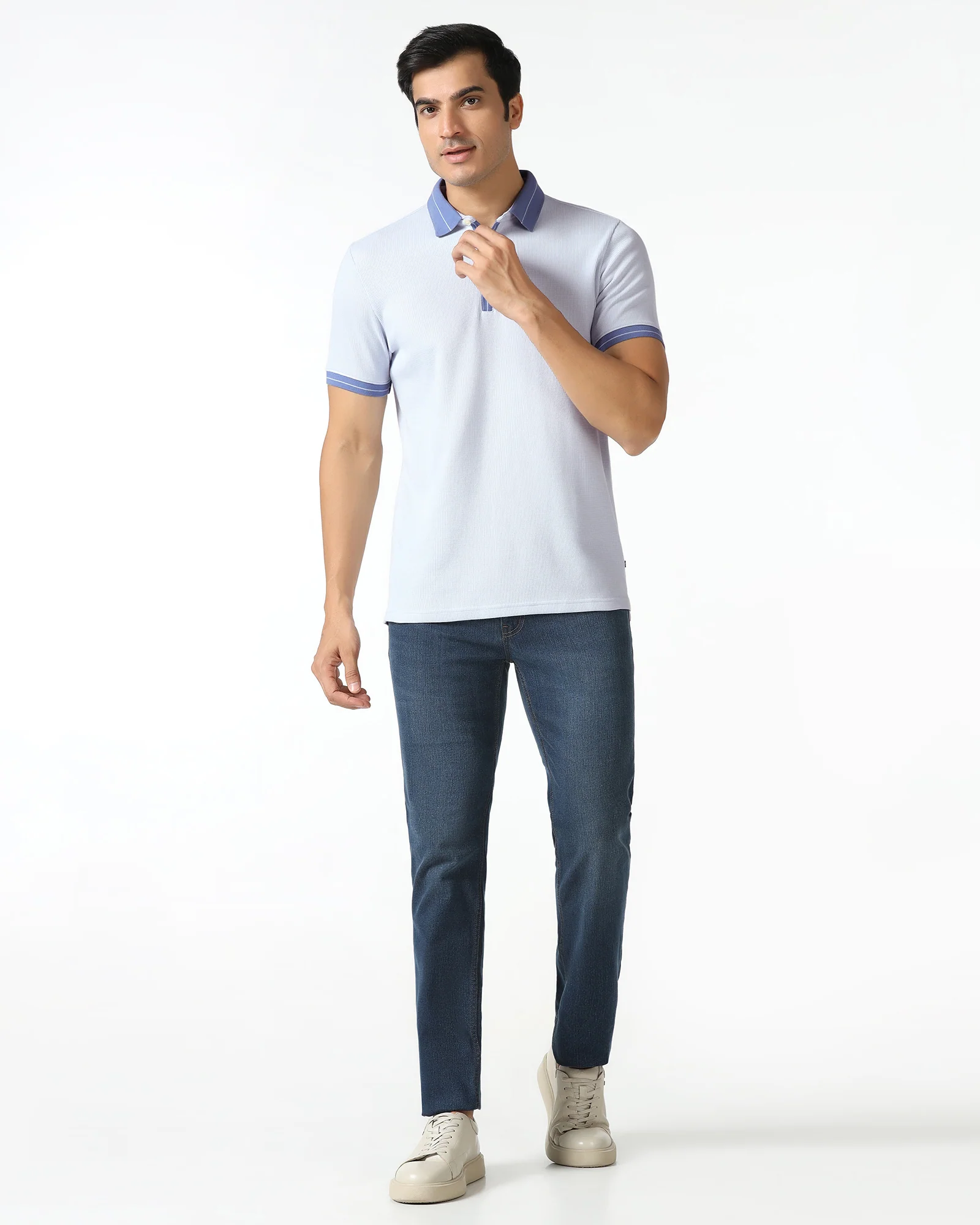 Light Blue Textured Polo - Contra - Image 3