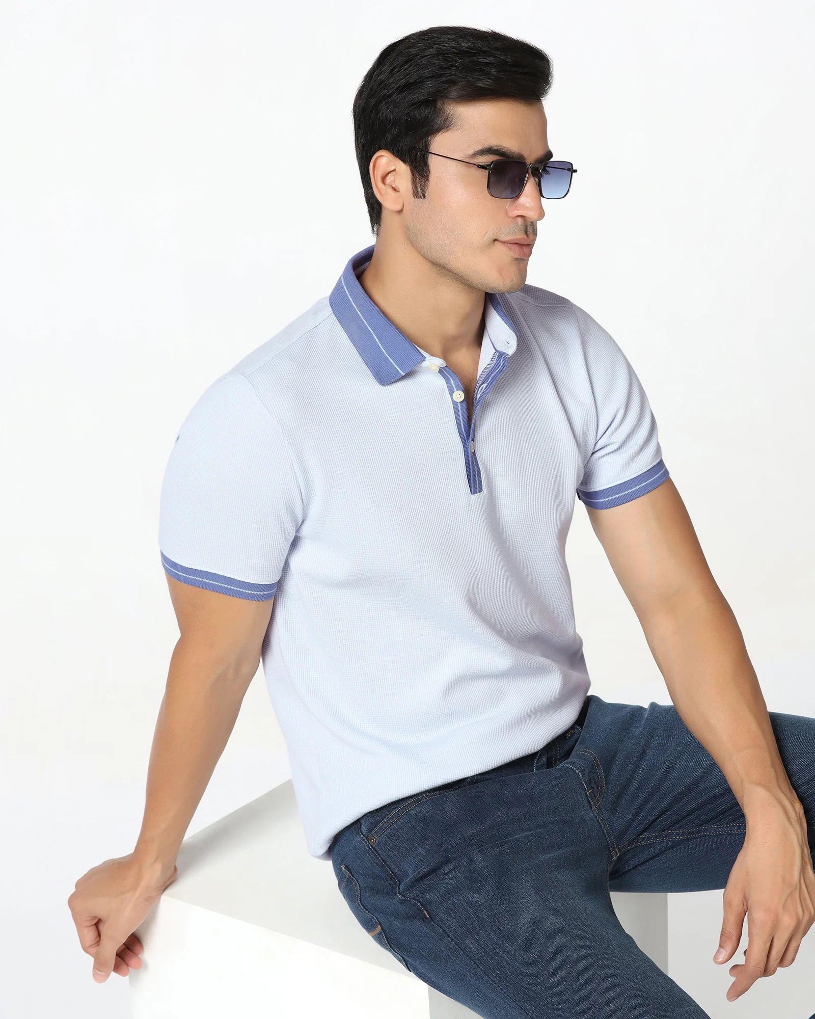 Light Blue Textured Polo - Contra - Image 7