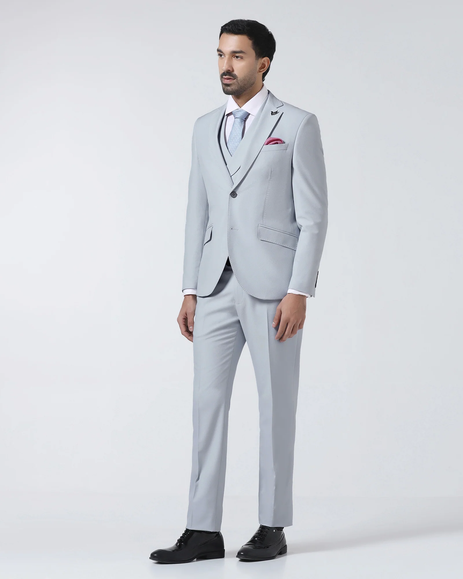 Light Blue Three Piece Textured Suit - Jiddle - Image 3
