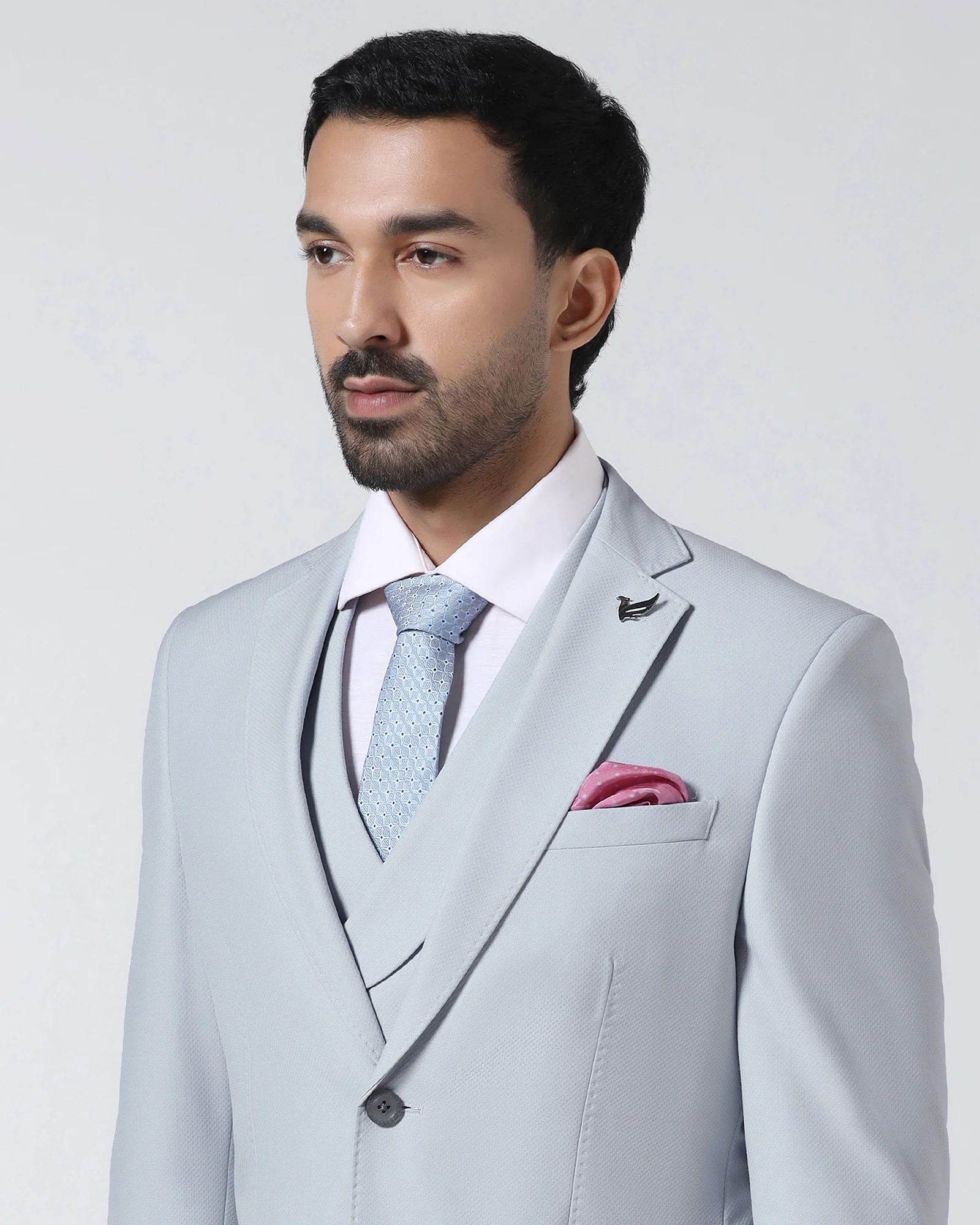 Light Blue Three Piece Textured Suit - Jiddle - Image 4