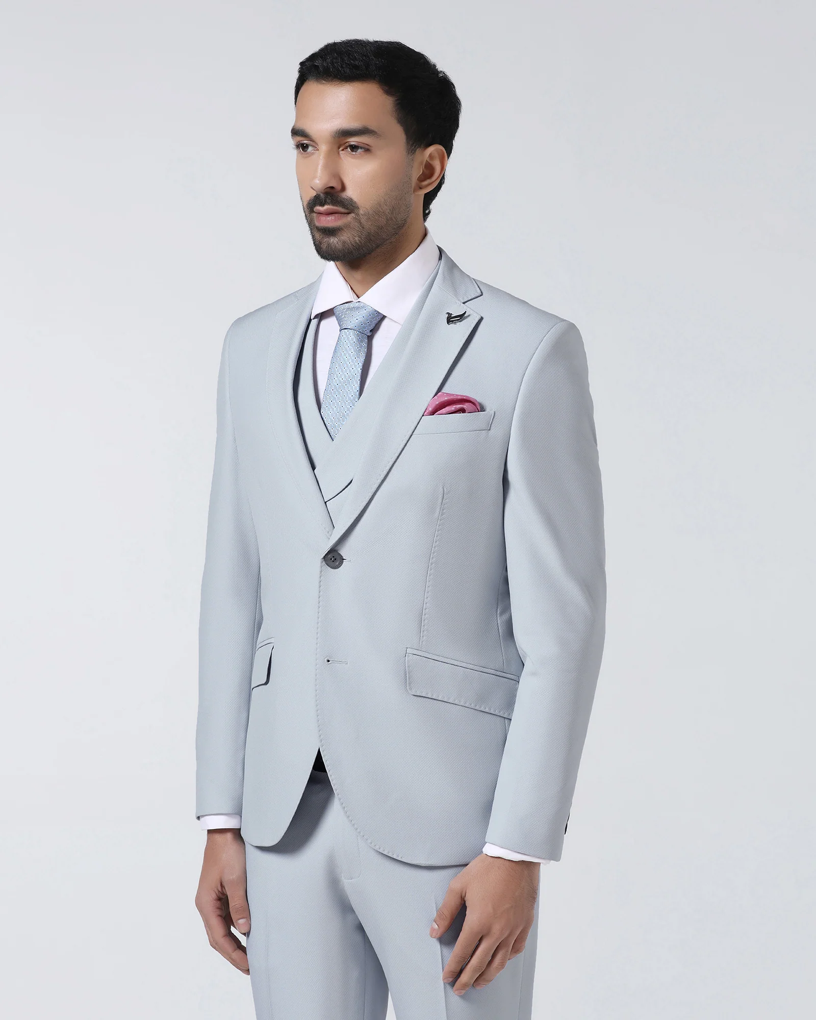Light Blue Three Piece Textured Suit - Jiddle - Image 8