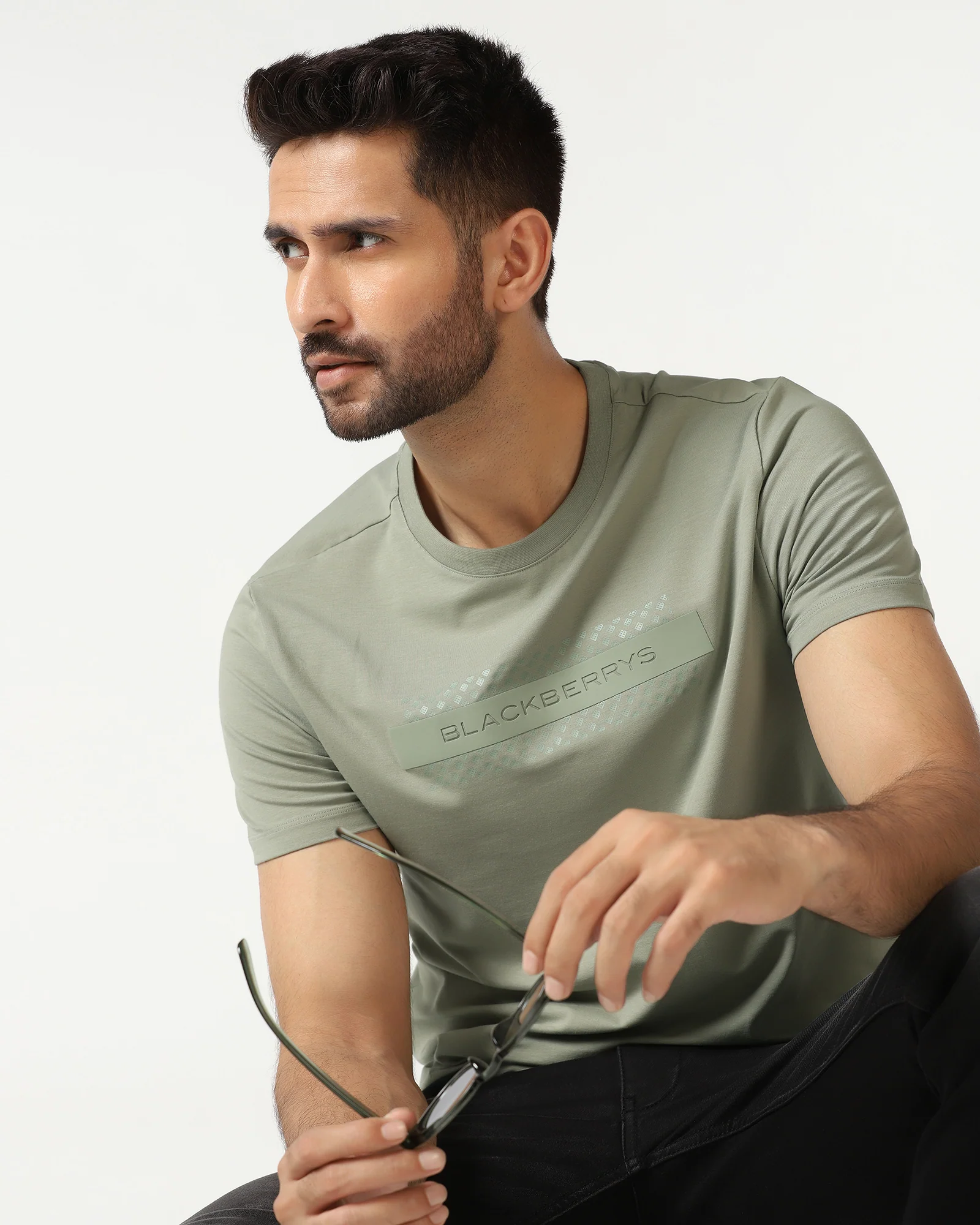 Light Green Crew Neck Solid T-Shirt - Zoro - Image 7