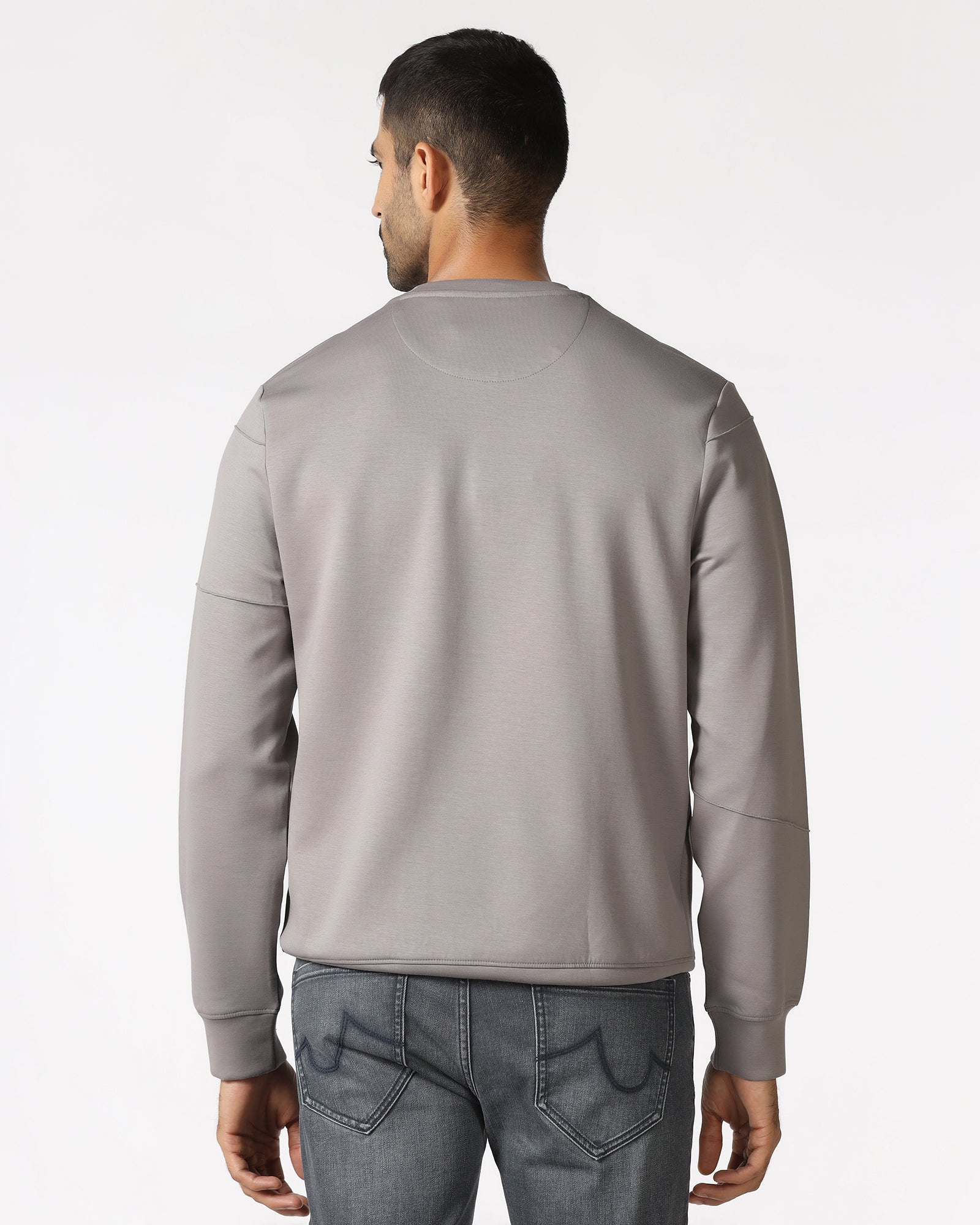 Light Grey Crew Neck Solid Sweatshirt - Dapper - Image 2