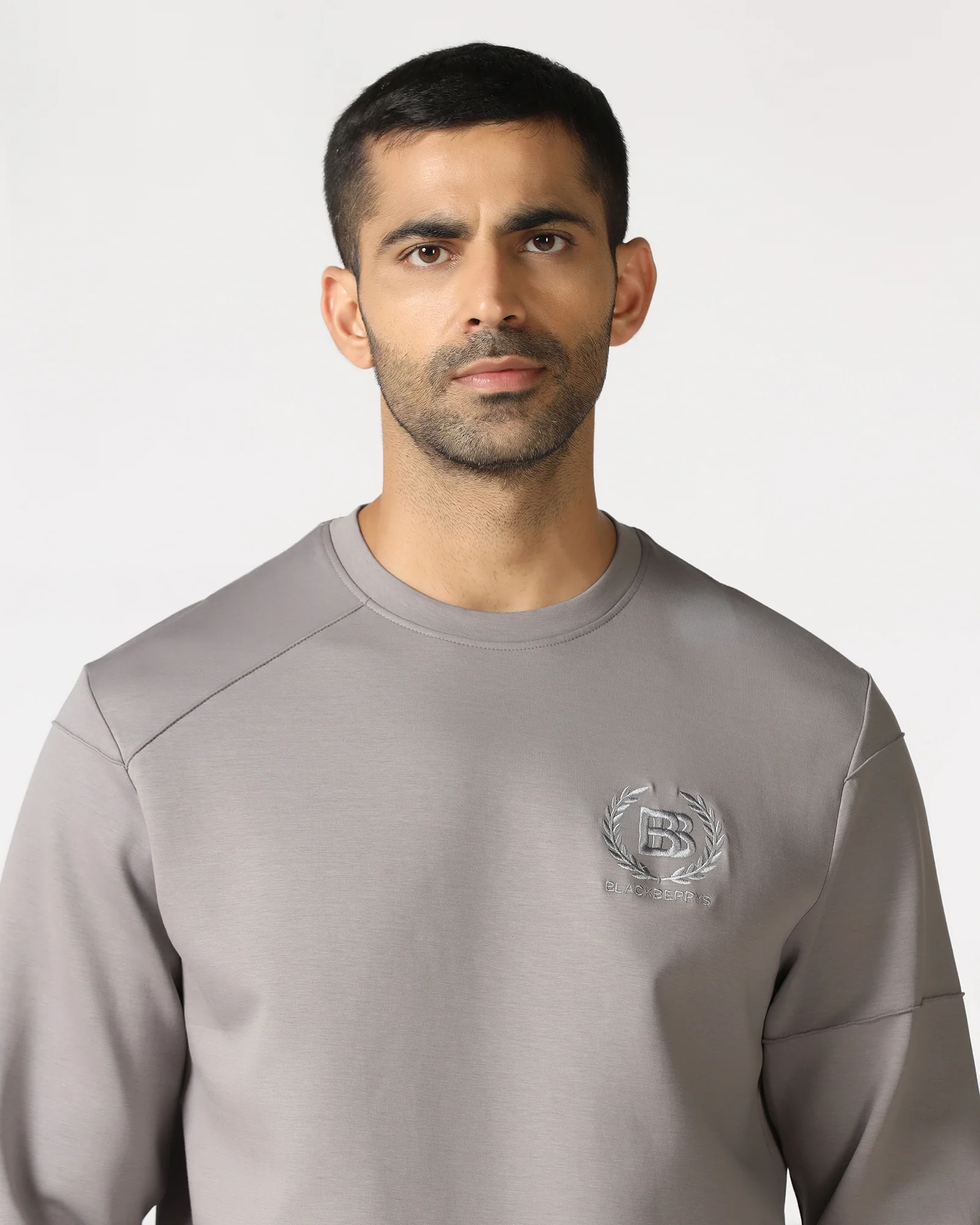 Light Grey Crew Neck Solid Sweatshirt - Dapper - Image 4