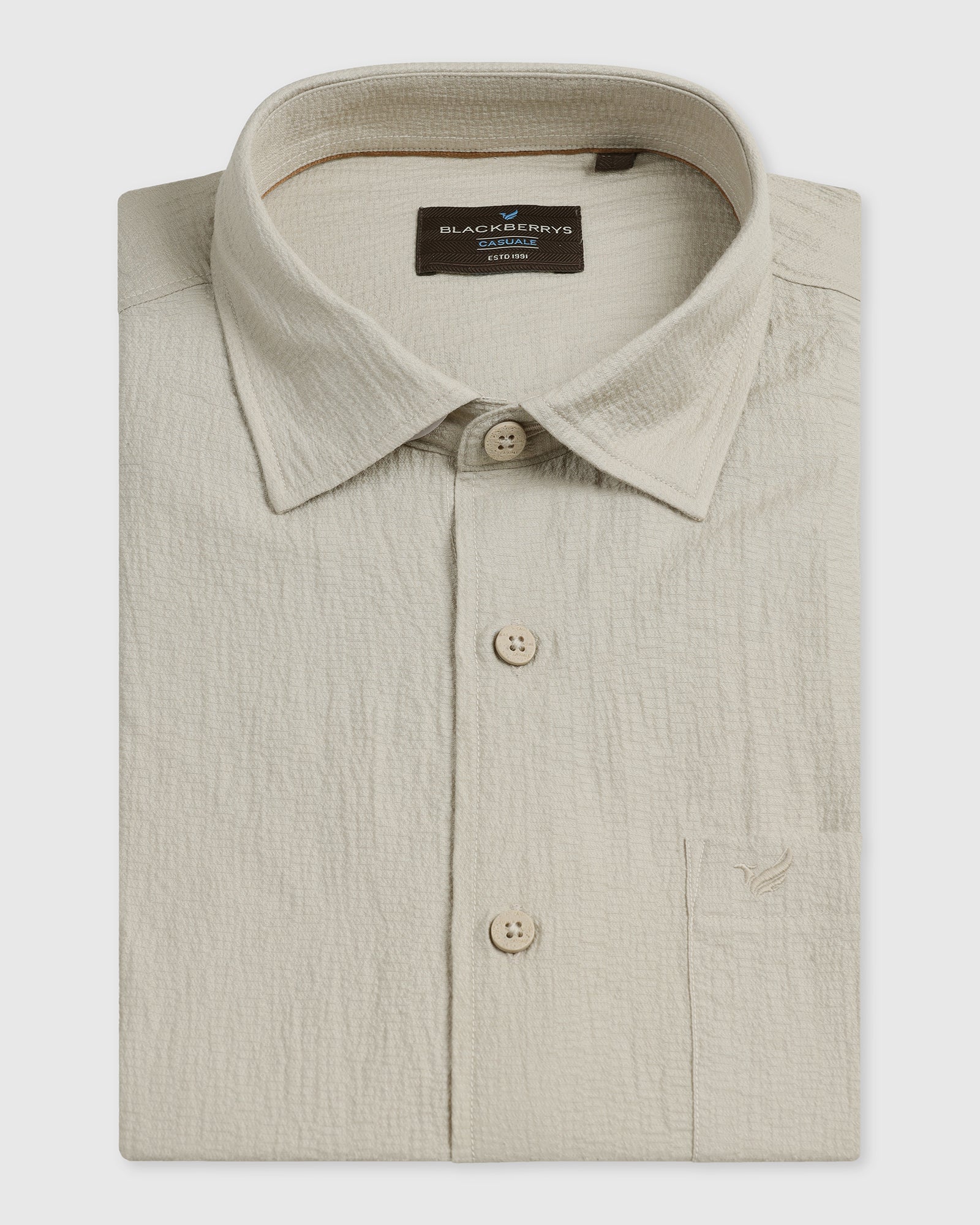Light Grey Half Sleeve Textured Shirt - Cremon - Image 5