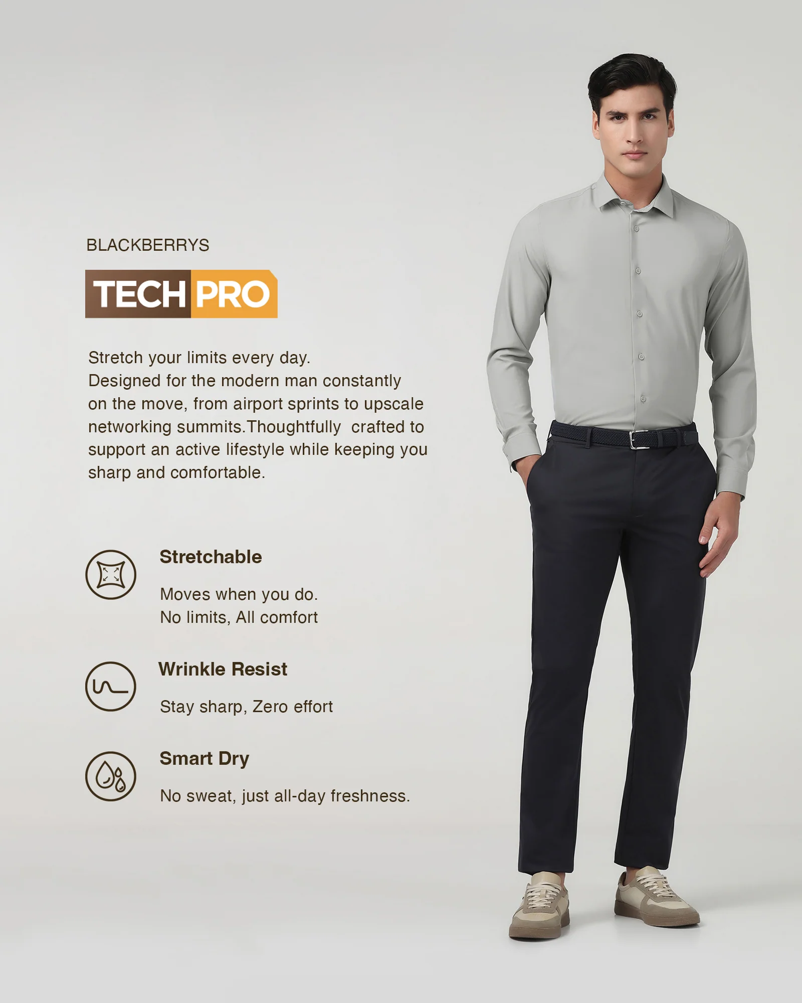 Light Grey TechPro Solid Shirt - Shephard - Image 3