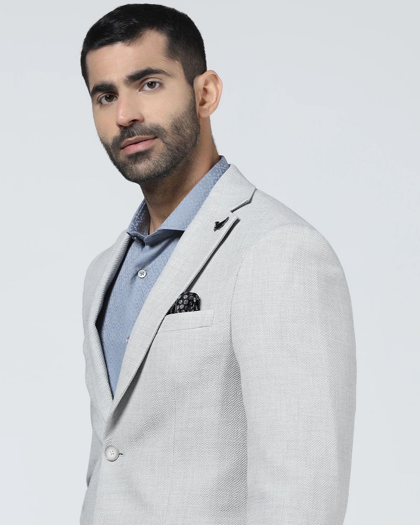 Light Grey Textured Blazer - Adams - Image 4
