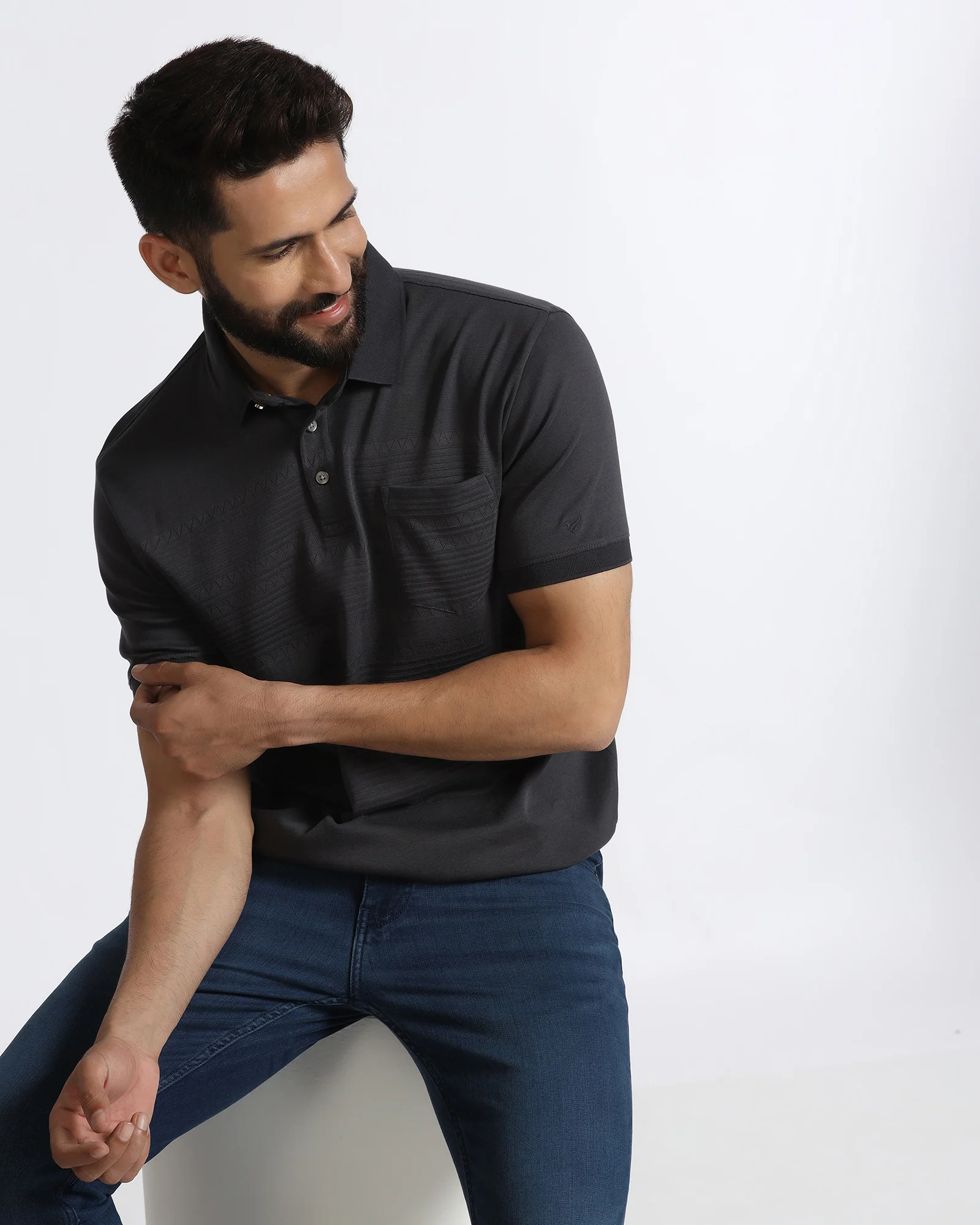 Light Grey Textured Polo - Jap - Image 7