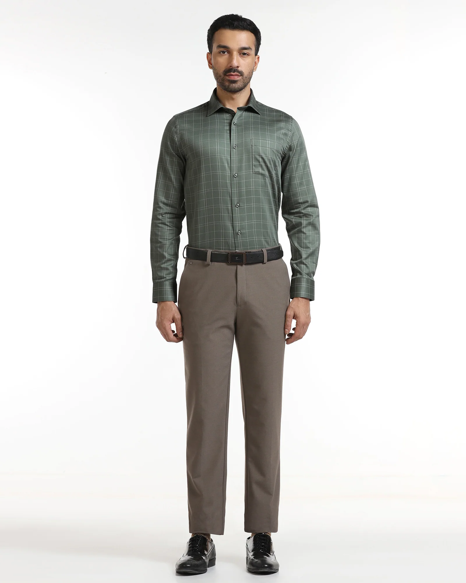 Light Olive Check Shirt - Axton - Image 3