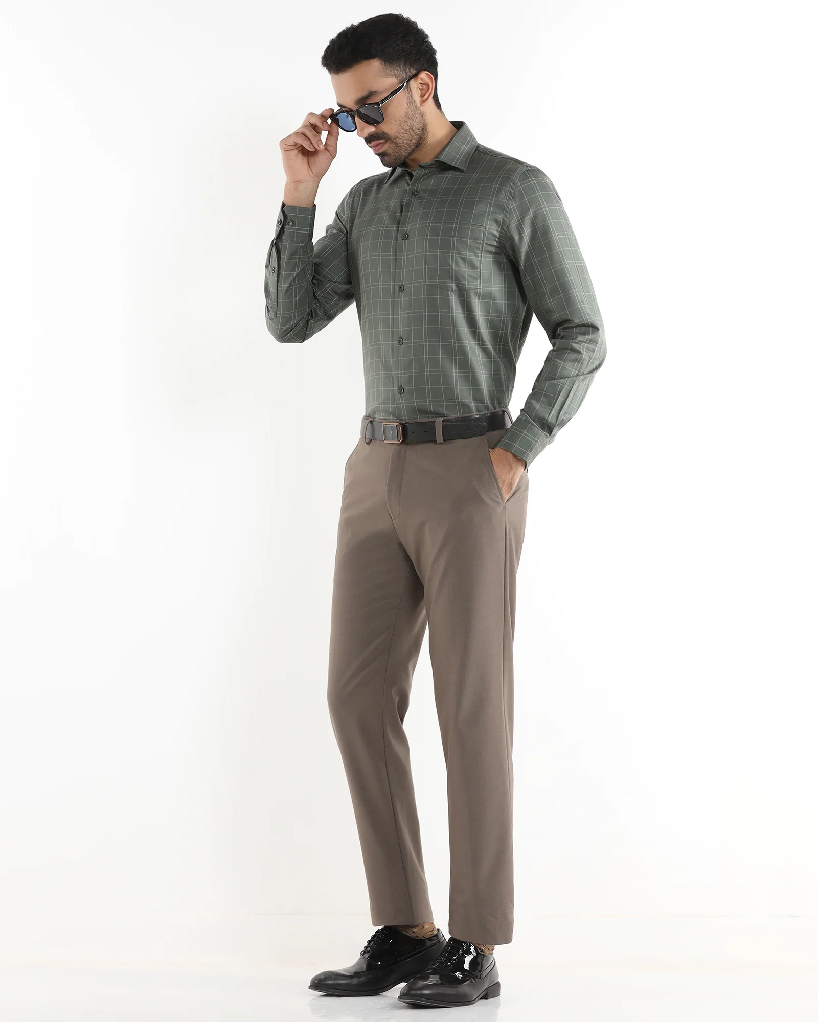 Light Olive Check Shirt - Axton - Image 7