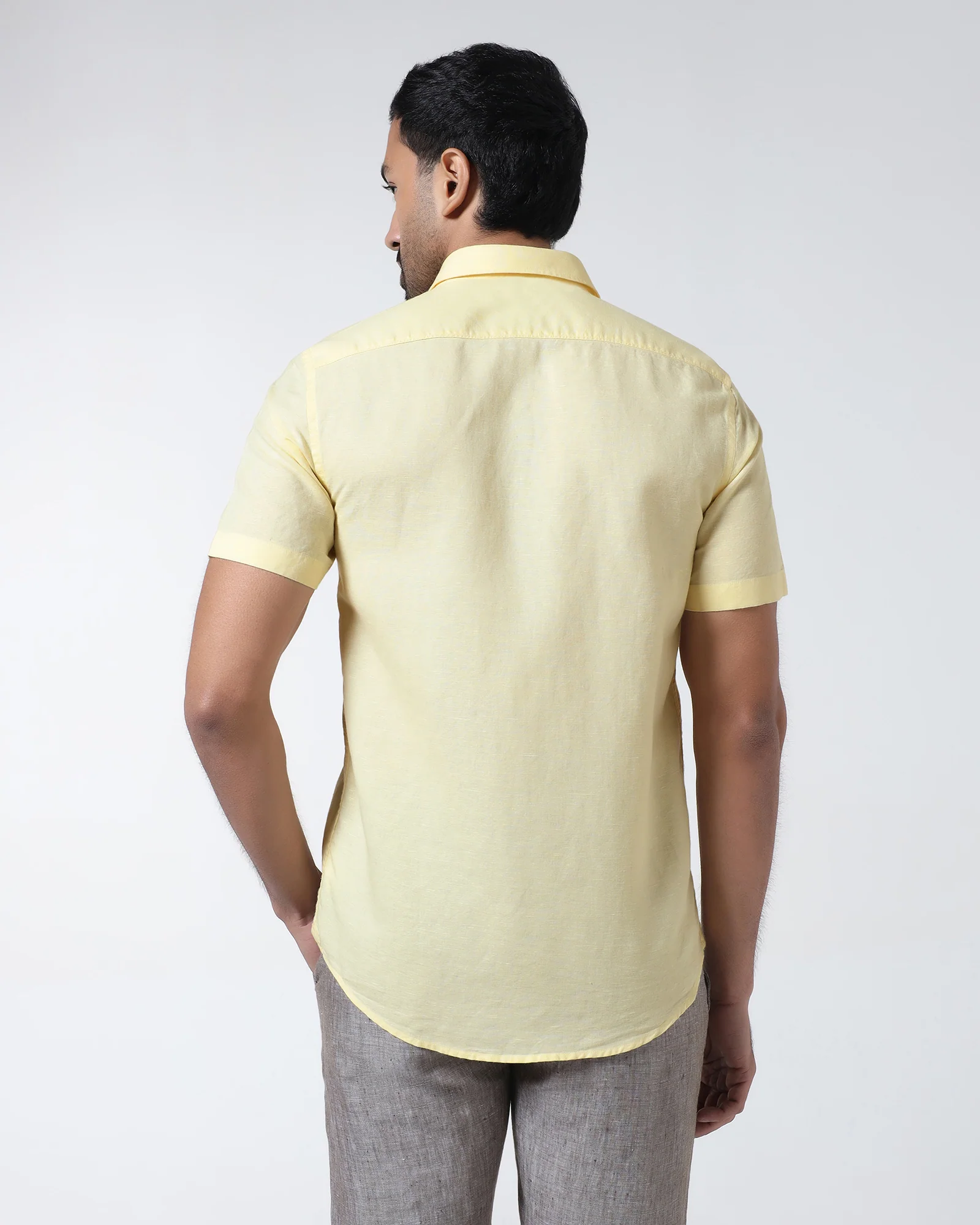 Light Yellow Half Sleeve Linen Solid Shirt - Cleo - Image 2