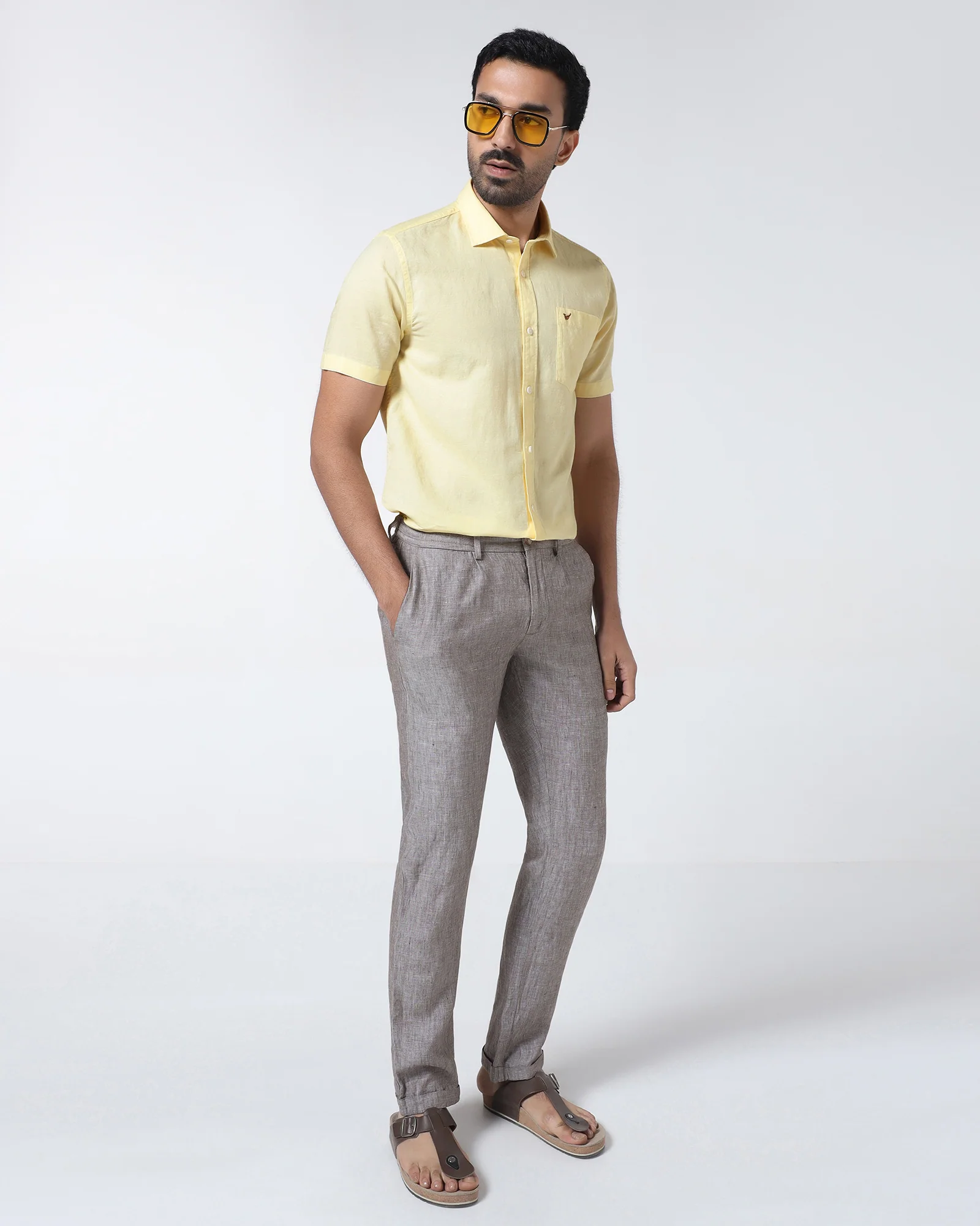 Light Yellow Half Sleeve Linen Solid Shirt - Cleo - Image 7