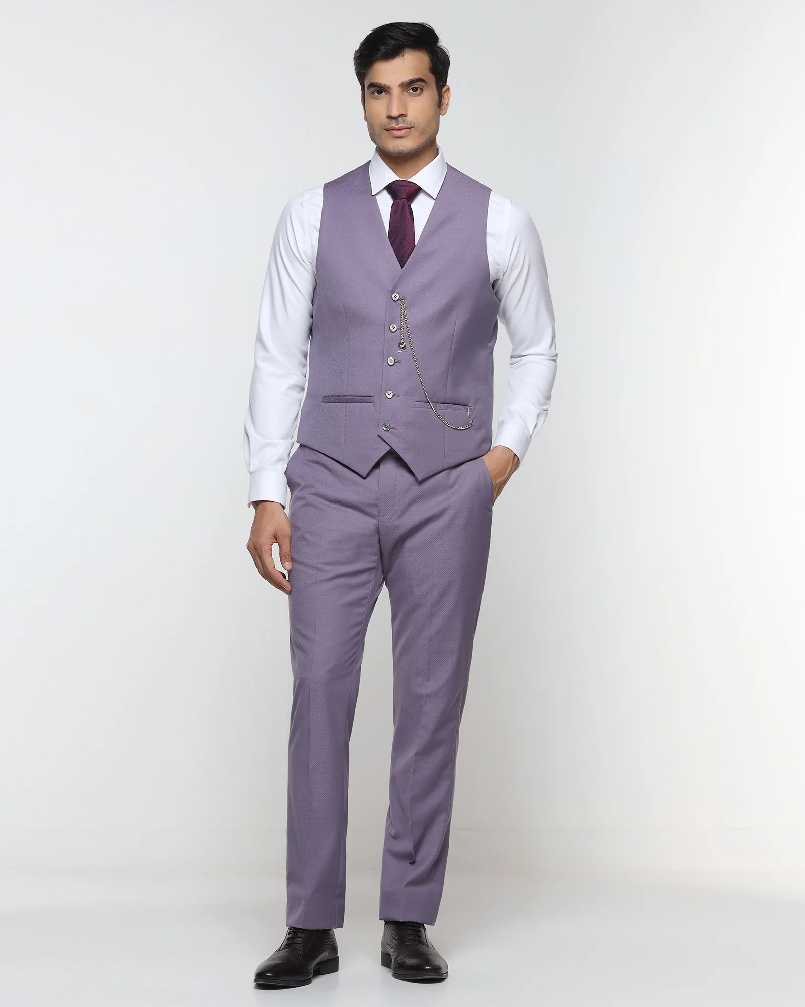 Lilac Three Piece Textured Suit - Desor - Image 6