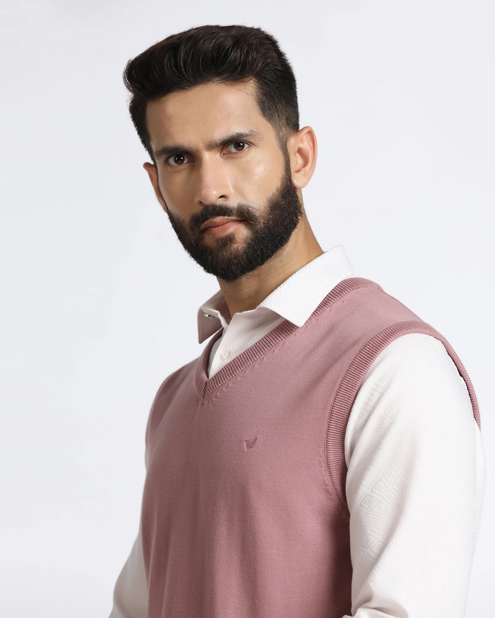 Lilac V-Neck Solid Sweater - Less - Image 4