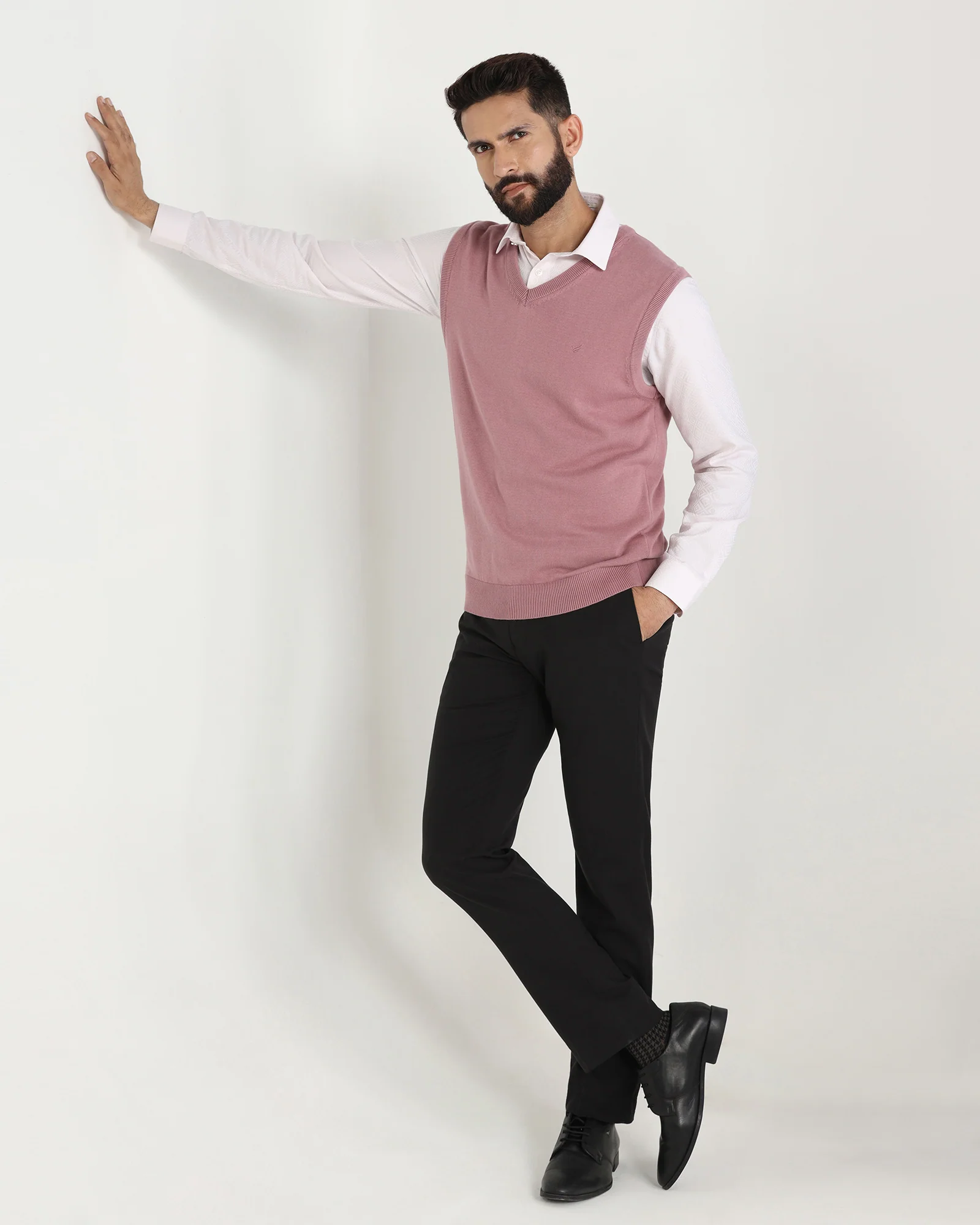 Lilac V-Neck Solid Sweater - Less - Image 5
