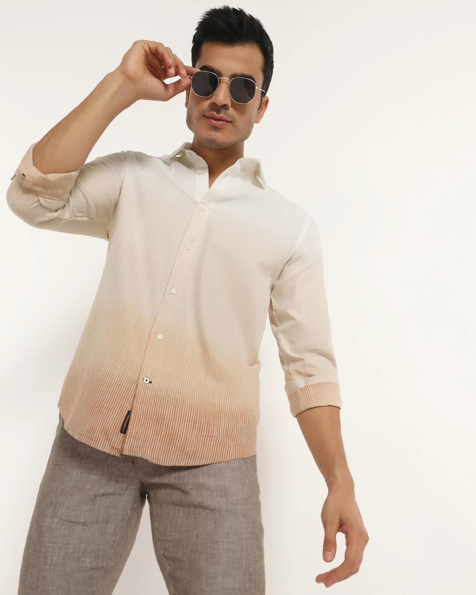 Linen Casual Beige Printed Shirt - Rayen