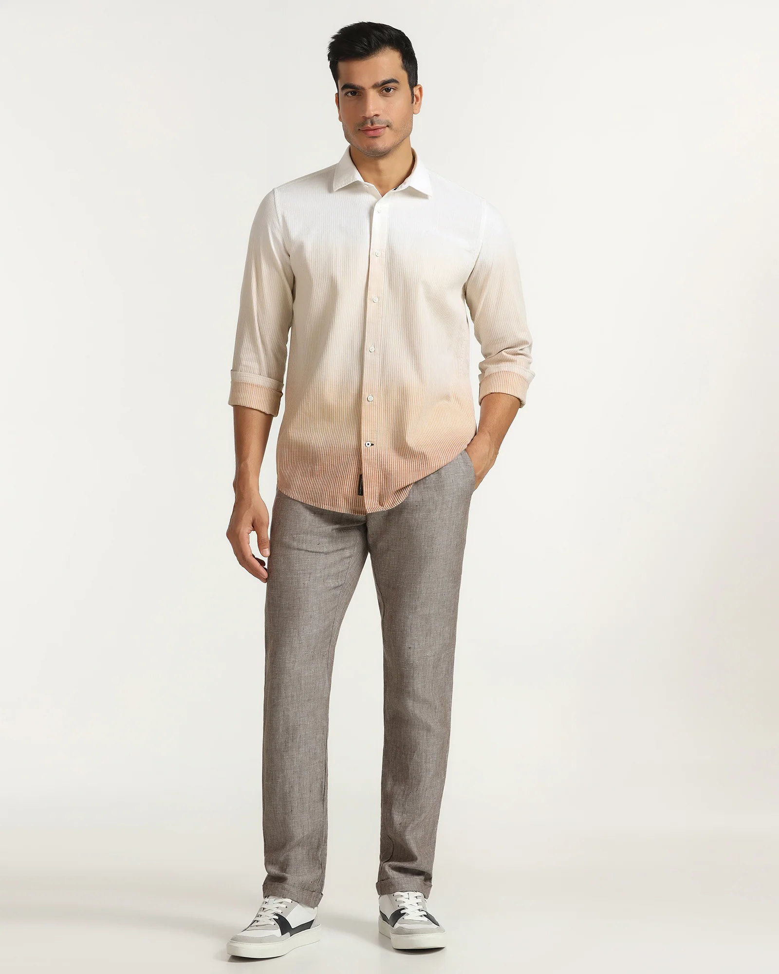Linen Casual Beige Printed Shirt - Rayen - Image 3