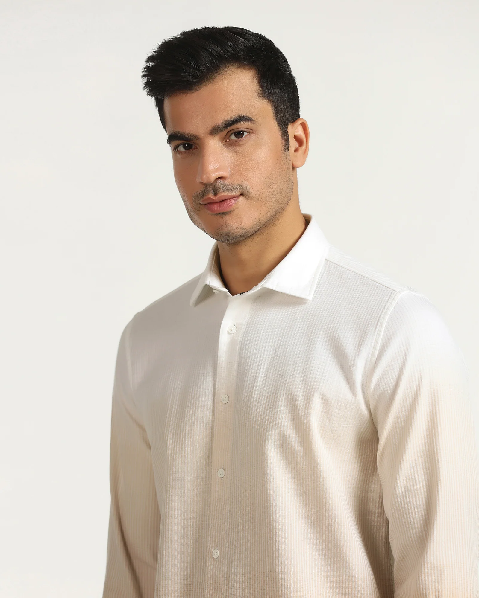 Linen Casual Beige Printed Shirt - Rayen - Image 4
