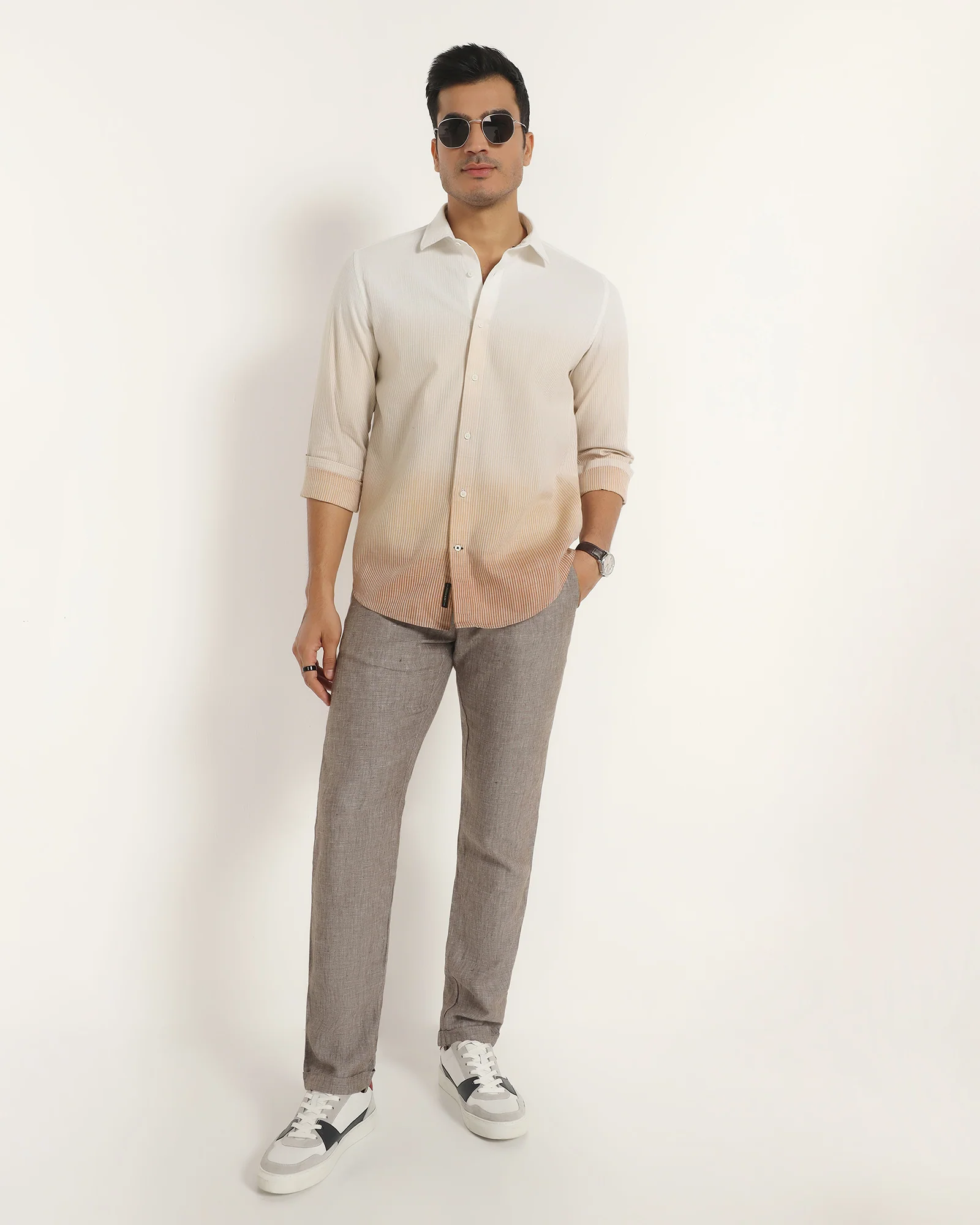 Linen Casual Beige Printed Shirt - Rayen - Image 7